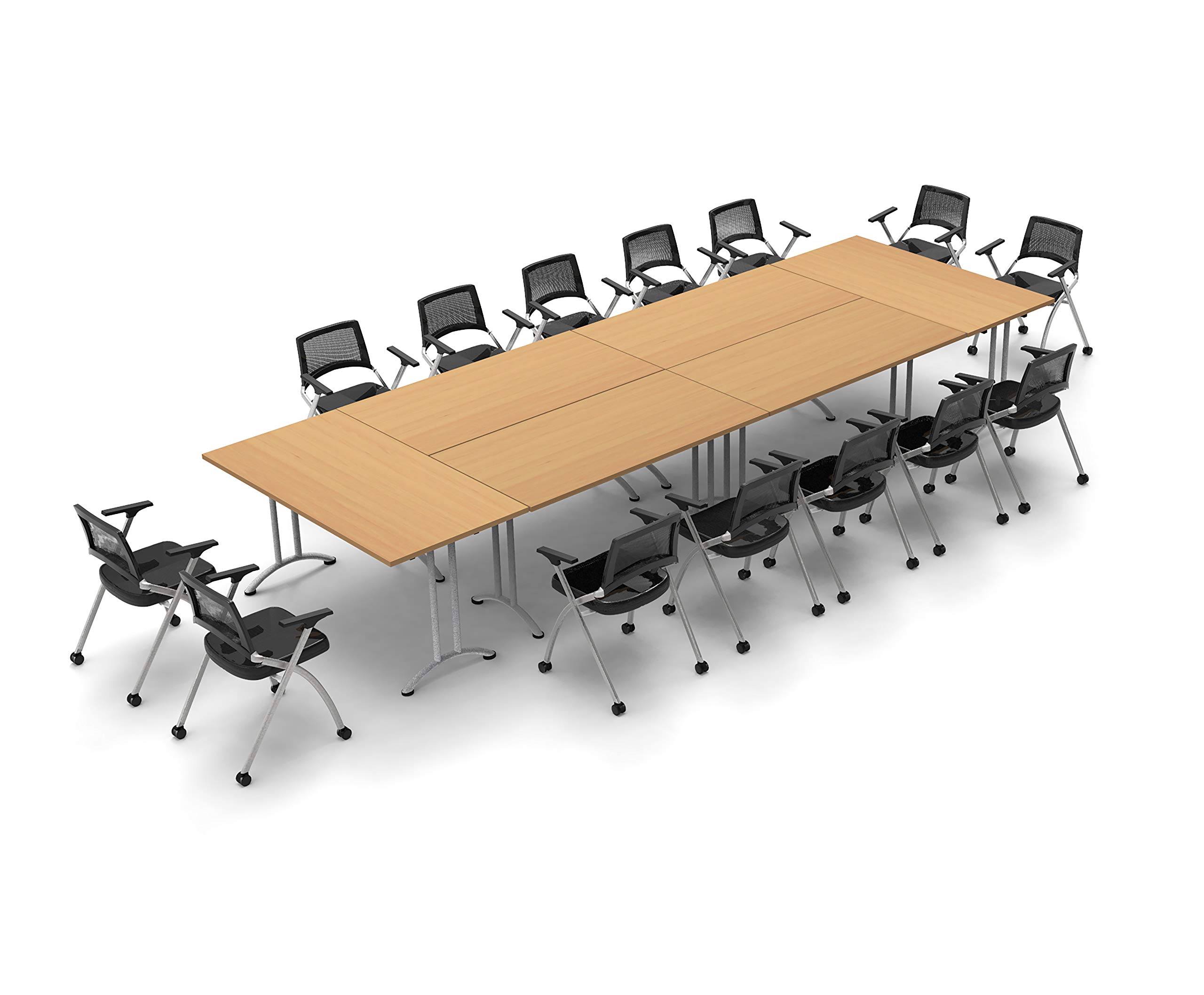 14-Person Folding Conference Table with Chairs - Beech Wood 20pc Set for Meetings, Seminars & Classrooms | Space-Saving Foldable Design for Easy Storage | Ideal for Offices, Schools & Event Spaces
