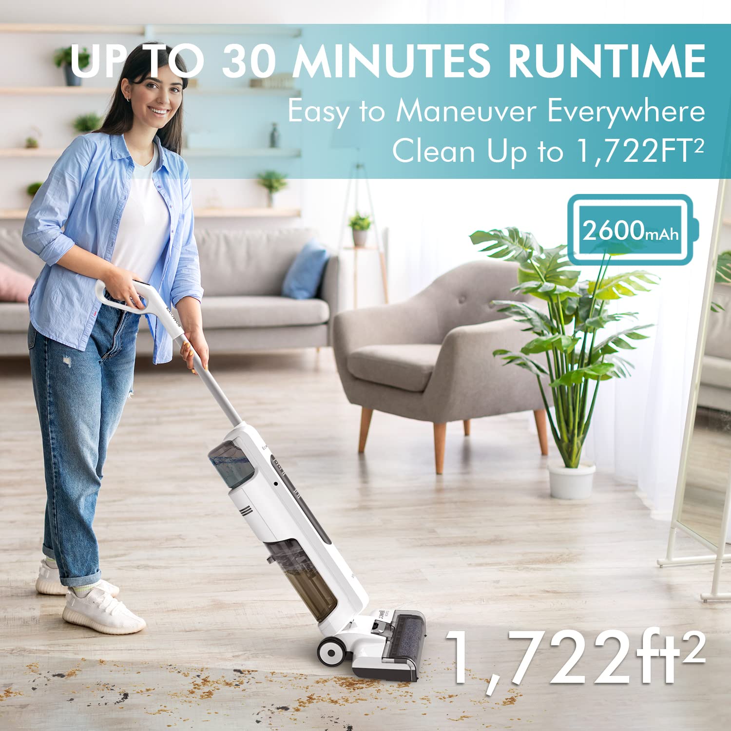 Ecowell Cordless Wet Dry Vacuum Cleaner and Mop - Self-Cleaning 2-in-1 for Hard Floors & Area Rugs | Lightweight 8.2lbs | Perfect for Pet Hair, Spills & Daily Home Cleaning