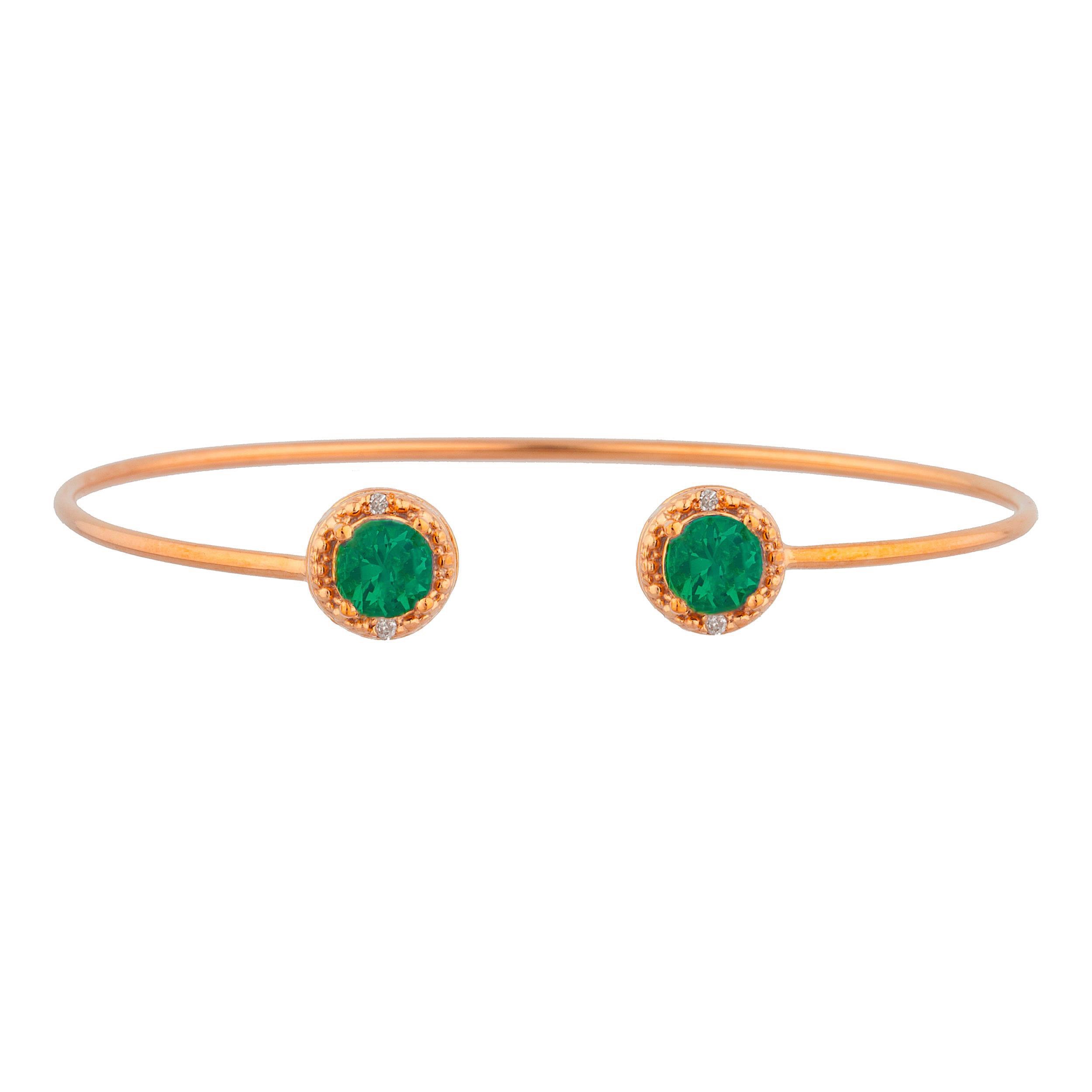 14K Gold Plated Simulated Emerald & Diamond Round Bangle Bracelet for Women - Elegant Jewelry Gift for Birthday, Anniversary & Special Occasions