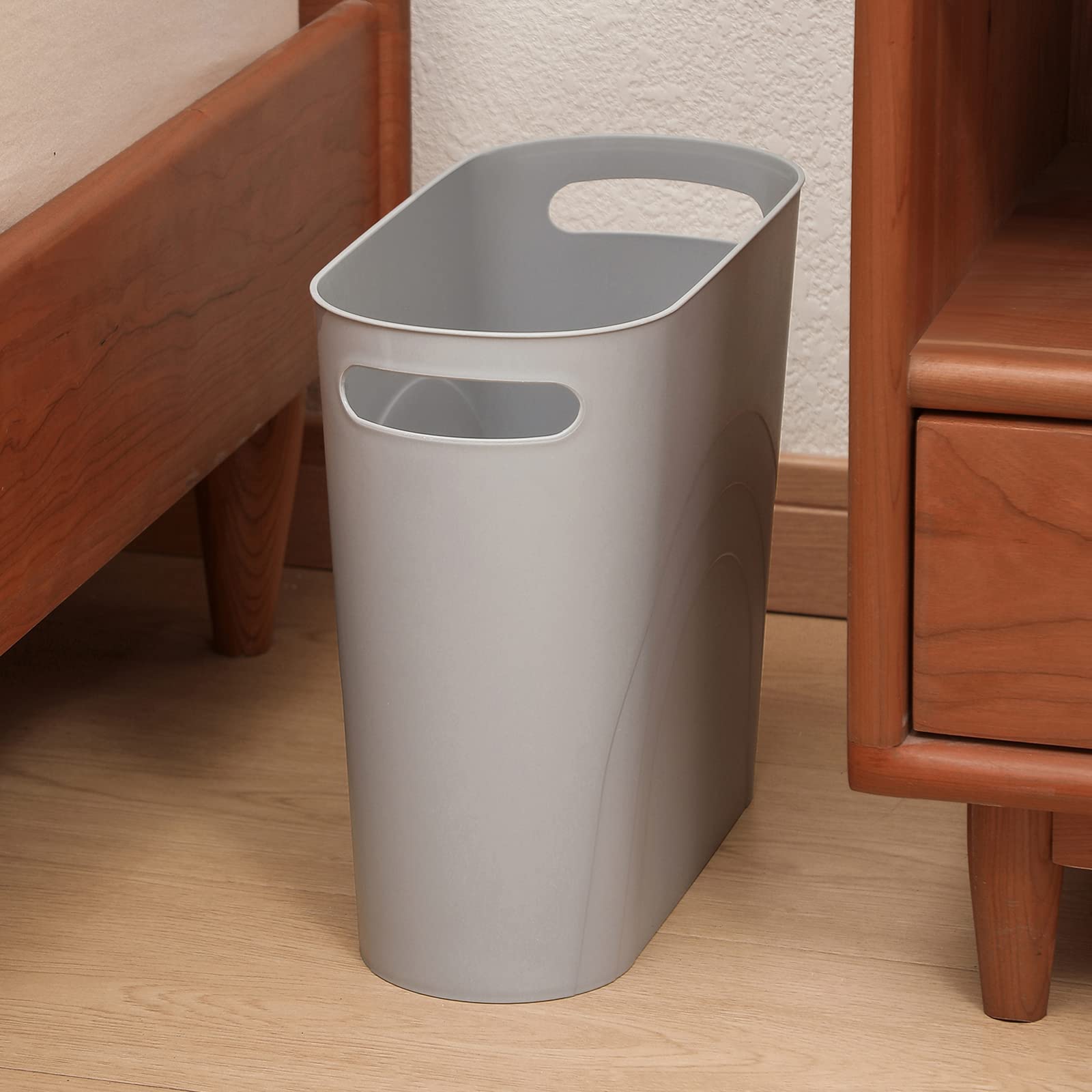 Zoocatia 3 Gallon Small Trash Can with Handles - Plastic Waste Basket for Bathroom, Bedroom, Office, Kitchen, Laundry & Dorm Room - Grey & Blue-Green | Perfect for Home, Office & College Use