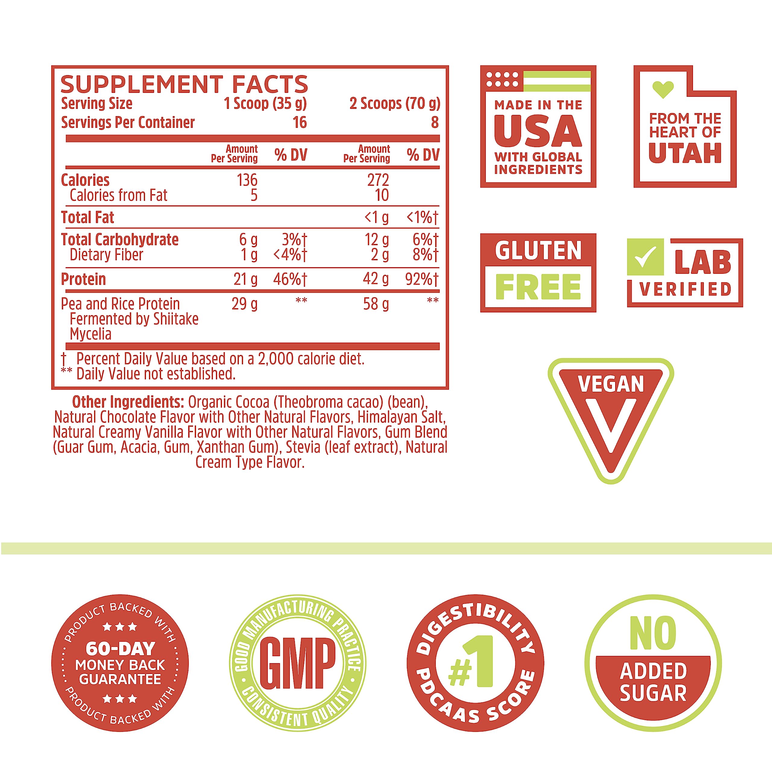 Zhou Nutrition Vegan Protein Powder - Plant Based, Dairy Free, Soy Free, Gluten Free, Sugar Free, Chocolate Flavor, 21g Protein per Serving (16 Servings) | Complete Amino Acid Profile for Optimal Absorption | Perfect for Post-Workout Recovery & Healthy Smoothies