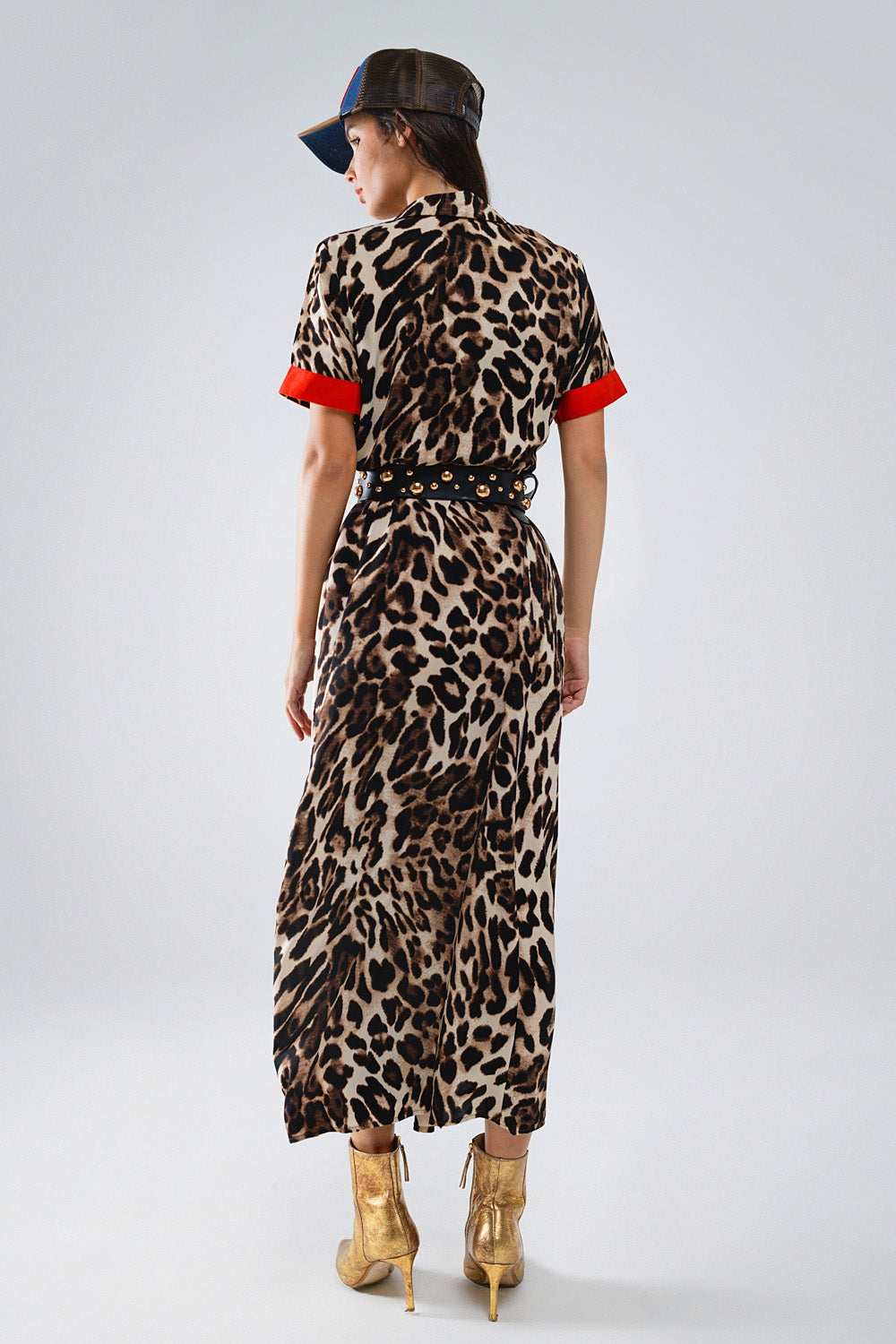 Leopard Print Long Button-Down Robe with Red Accents - Elegant Loungewear for Women, Perfect for Spa Days, Relaxing at Home, or Bridal Party Gifts