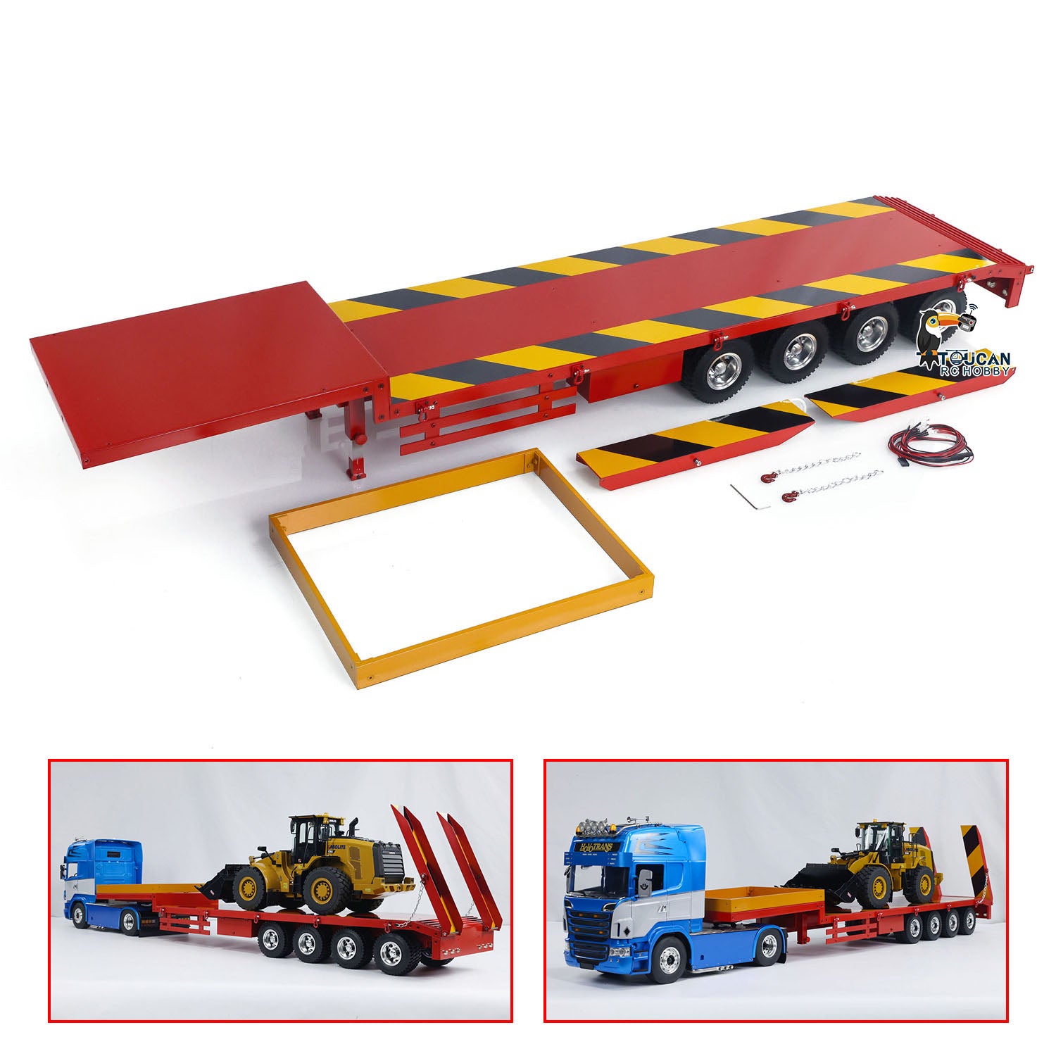 1/14 Scale RC Tractor Truck Metal Semi Trailer with 4 Axles - Remote Control Car Accessory for Hobbyists | DIY Assembly & Painted Model | Perfect for RC Car Racing and Collection Displays