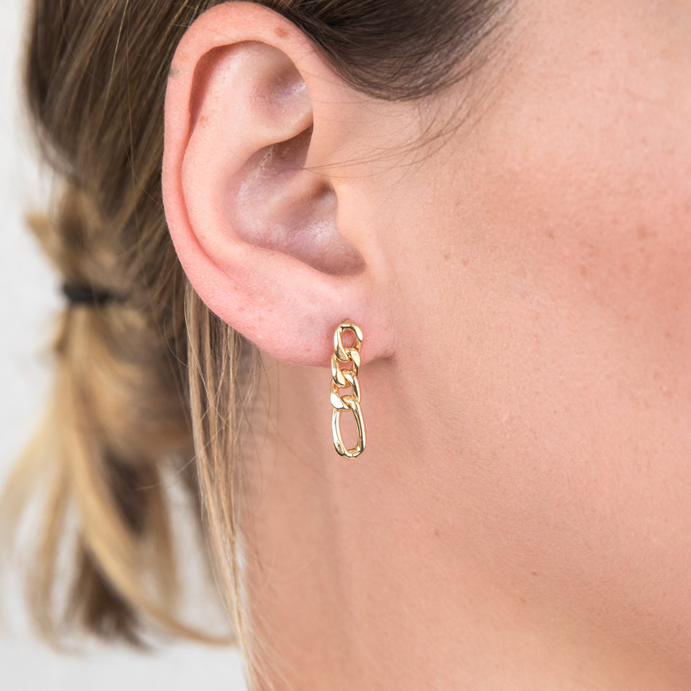 9ct Silver Filled Yellow Gold Curb Link Drop Earrings for Women - Elegant Dangling Jewelry for Parties, Weddings & Special Occasions