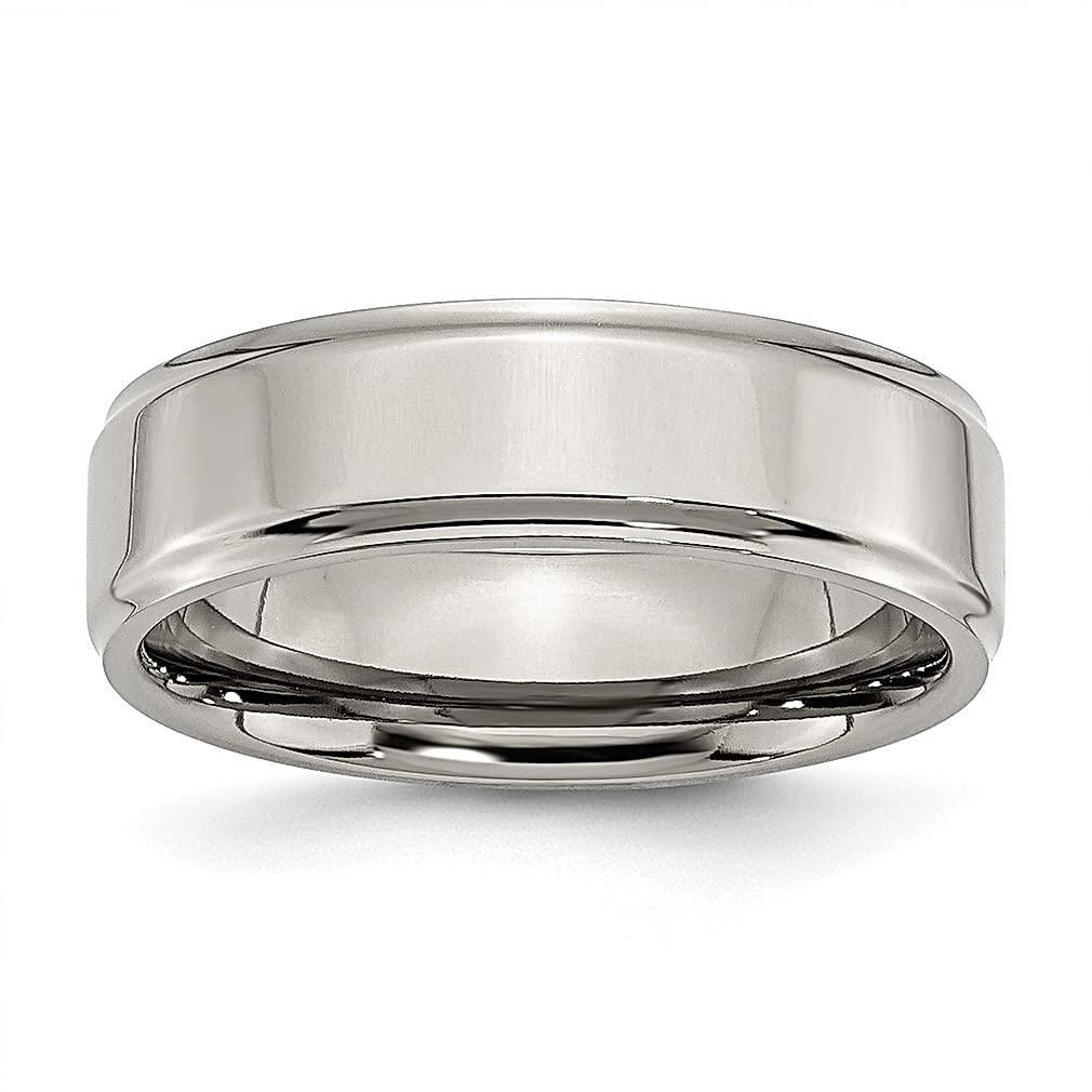 ICE CARATS 7mm Titanium Ridged Edge Band Ring for Men - Classic Flat Wedding Ring, Fashion Jewelry Gift for Dad, Husband & Him - Perfect for Weddings, Anniversaries & Special Occasions