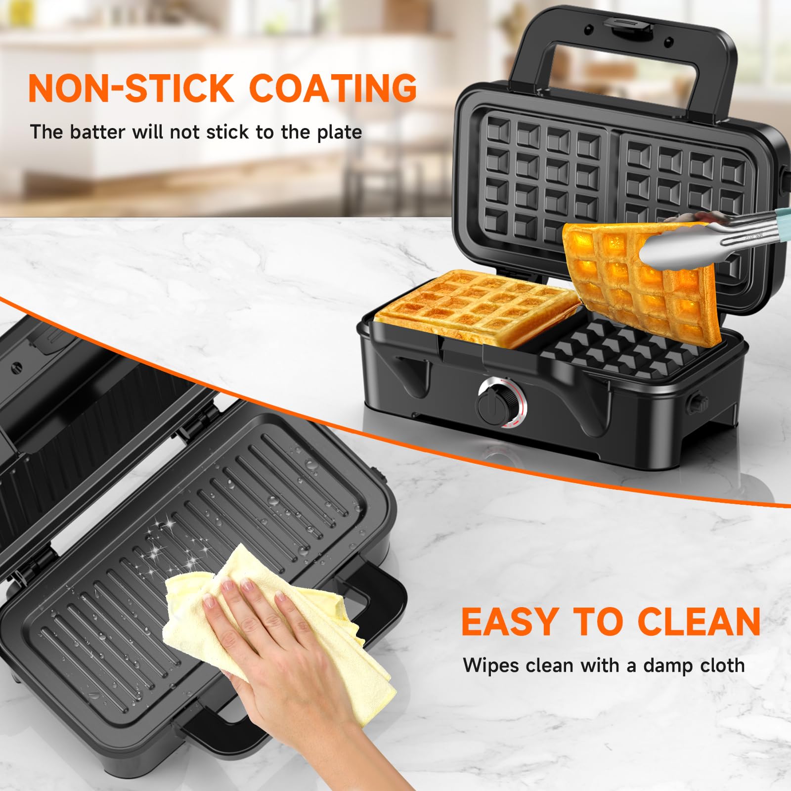 3-in-1 Sandwich Maker & Waffle Iron with 5-Temperature Control - 1200W Non-Stick Plates for Sandwiches, Waffles & Meat - Cool Touch Handle & LED Lights - Perfect for Breakfast, Brunch & Quick Meals