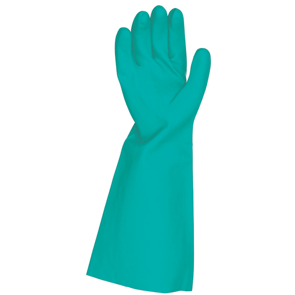 Heavy Duty Green Nitrile Gloves - 46 Mil Thick, Elbow Length, Chemical & Puncture Resistant for Industrial, Medical & Cleaning Use