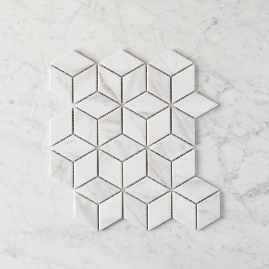 Oakley Cube Carrara Matte Mosaic Tile - Premium Ceramic Wall & Floor Tiles for Bathroom, Kitchen Backsplash & Shower - 12x12 Inch Matte Finish Mosaic Tile for Modern Home Decor