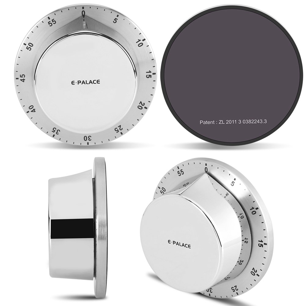 Mechanical Kitchen Timer with Alarm - No Batteries Needed, Magnetic Backing & Stainless Steel Body - Perfect for Cooking, Baking, Meal Prep & Kitchen Countdown (Silver)
