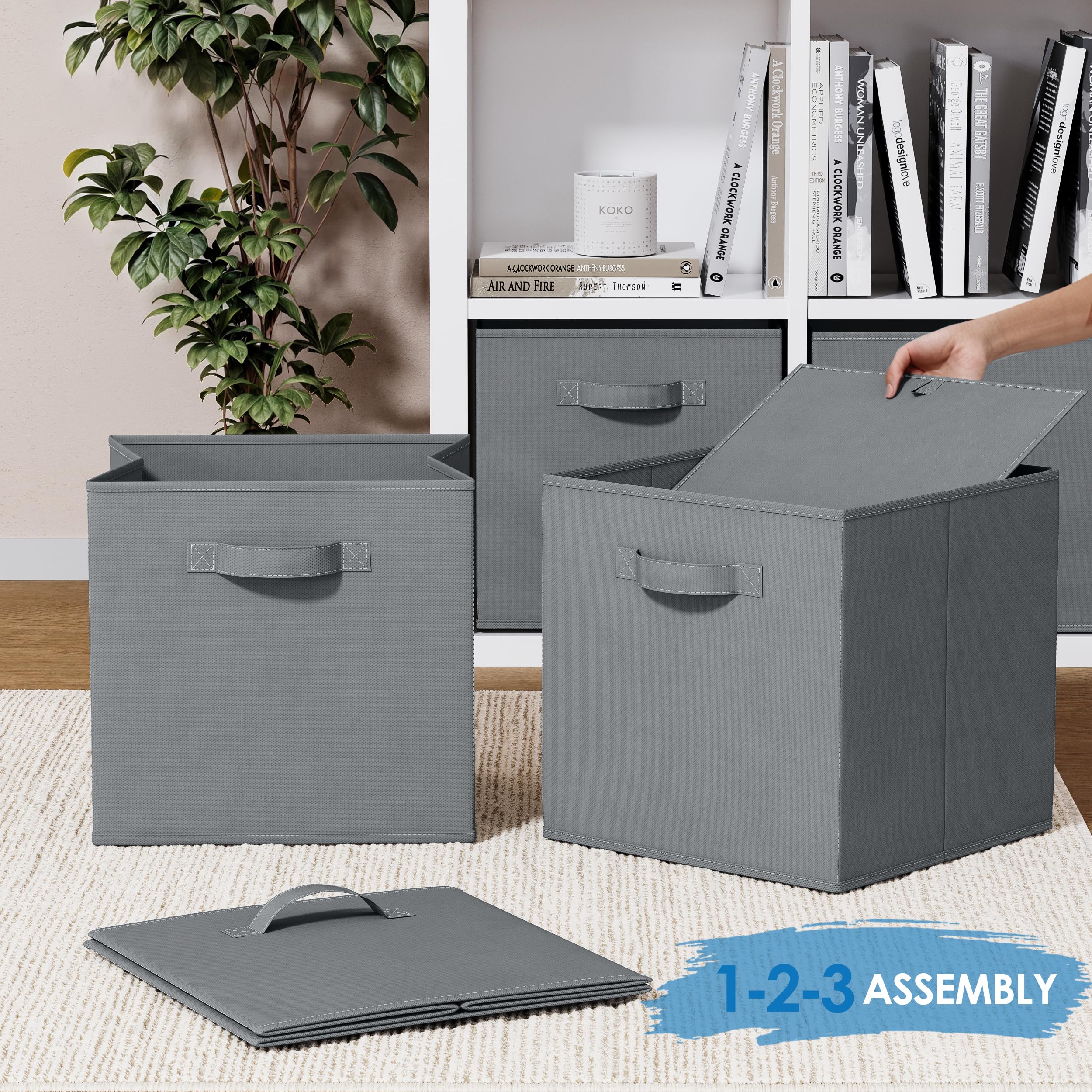 NEATERIZE 6-Pack Heavy Duty Grey Fabric Storage Cubes - 13 Inch Cube Organizer Bins for Closet, Shelves & Cubbies | Perfect for Clothes, Toys & Home Organization