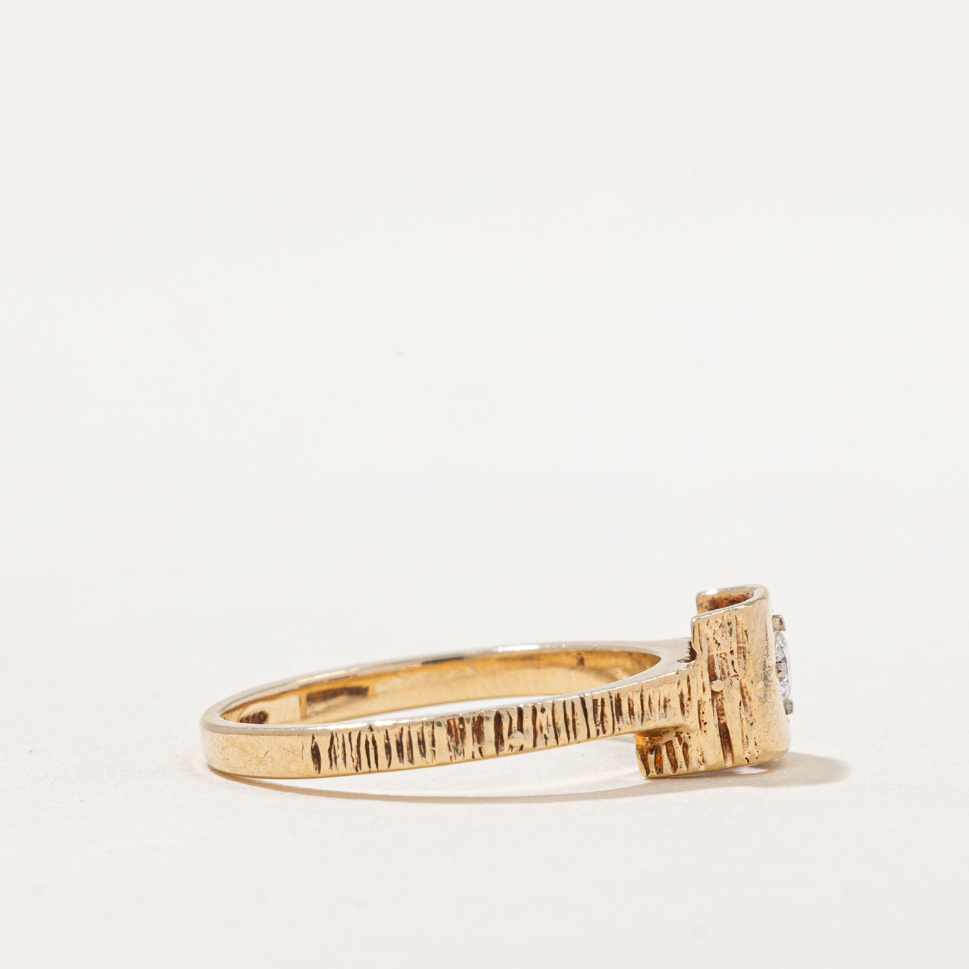 Diamond Textured Band Ring - 0.10ct Round Cut Solitaire Ring in Size 6 | 14K Gold Plated Wedding Band for Women | Perfect for Engagement, Anniversary & Everyday Wear