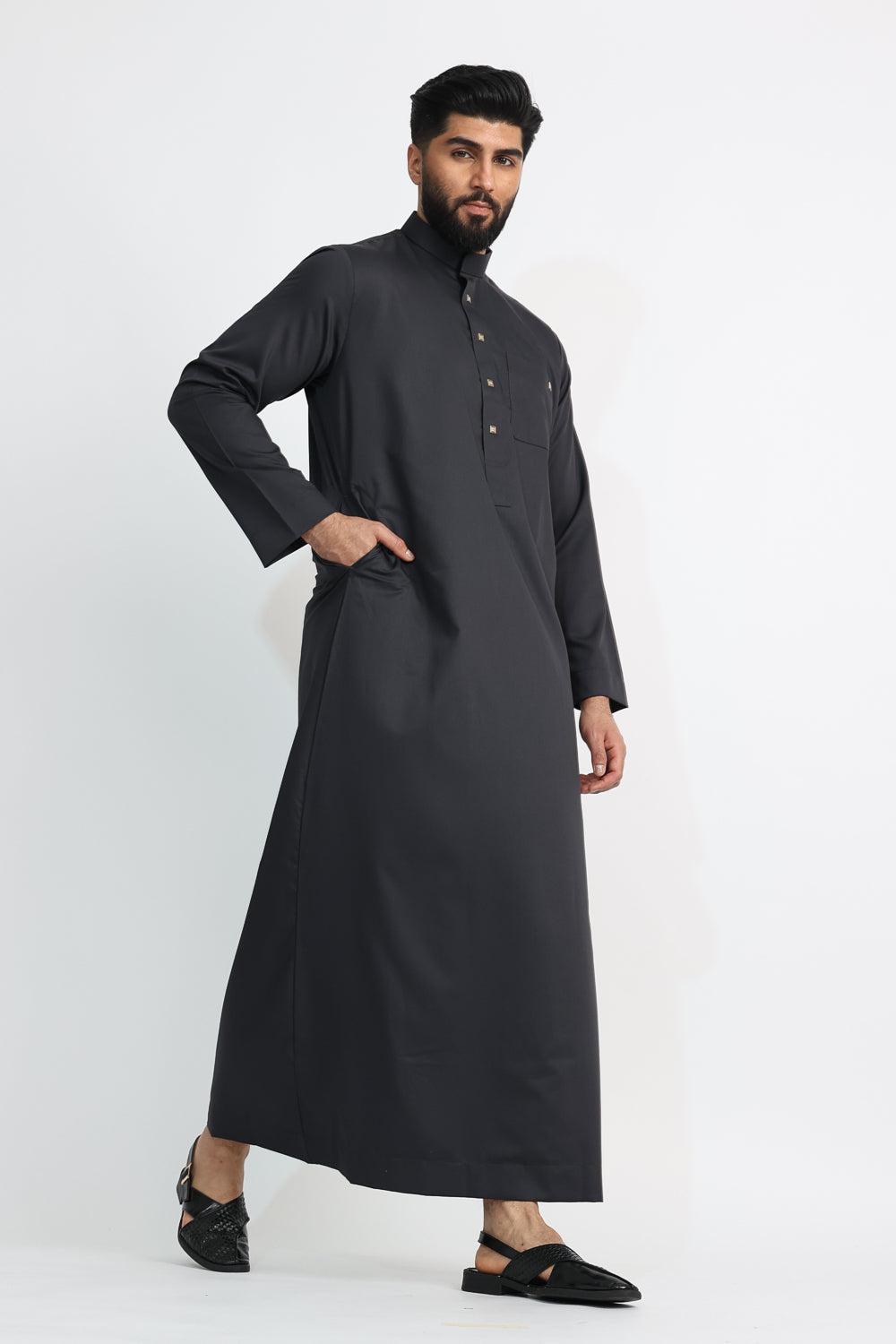 J1516 Black Saudi Collar for Men - Premium Islamic Thobe Neck Accessory - Perfect for Eid, Ramadan & Special Occasions