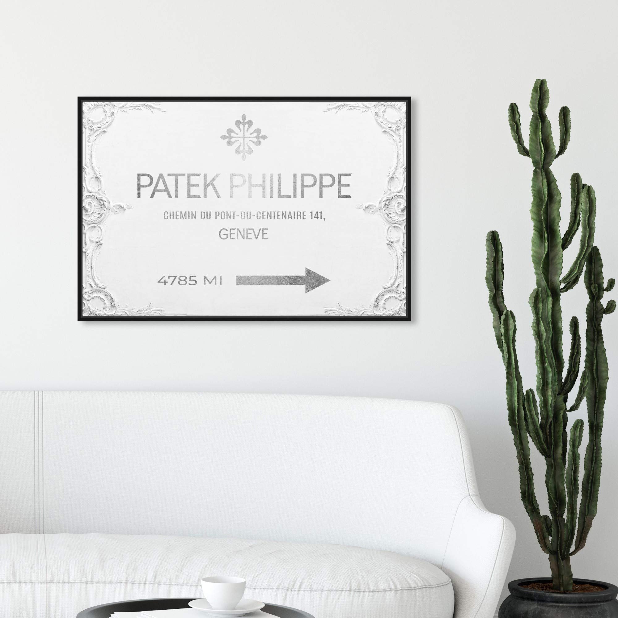 Oliver Gal Artist Co. Fashion & Glam Wall Art - Framed Canvas Print 'Geneva Watches Road Signs' - 30x20 Inch Gray & White Home Decor - Perfect for Living Room, Bedroom or Office Wall Art