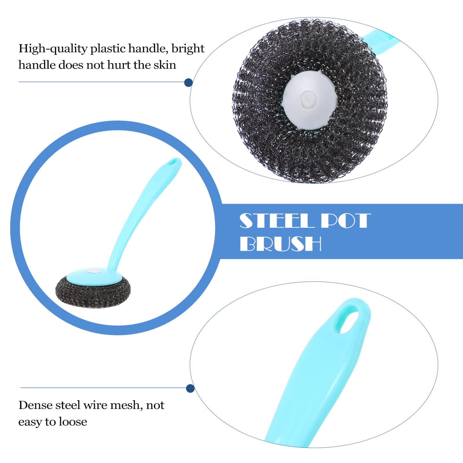 Premium Steel Wire Ball Brush Set - Heavy Duty Cleaning Brush for Pans, Pots & Dishes | Kitchen Scrubber for Tough Grease & Burnt Food Removal | Ideal for Home Kitchen, BBQ Grill & Camping Cookware Cleaning