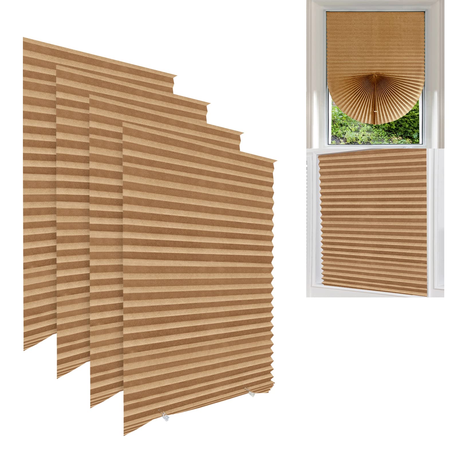4-Pack Cordless Blackout Blinds for Windows - Light Filtering Vertical Paper Shades, No Drill Temporary Window Coverings (Coffee Semi-Shade, 35.4x71 Inches/90x180cm) - Perfect for Bedrooms, Living Rooms & Home Offices