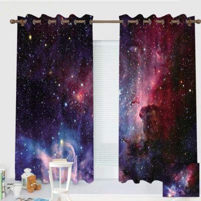 Custom Blackout Curtains Set of 2 Panels - Thermal Insulated Grommet Top Drapes for Bedroom & Kitchen (Seven-Color Interstellar Sky Pattern, 55