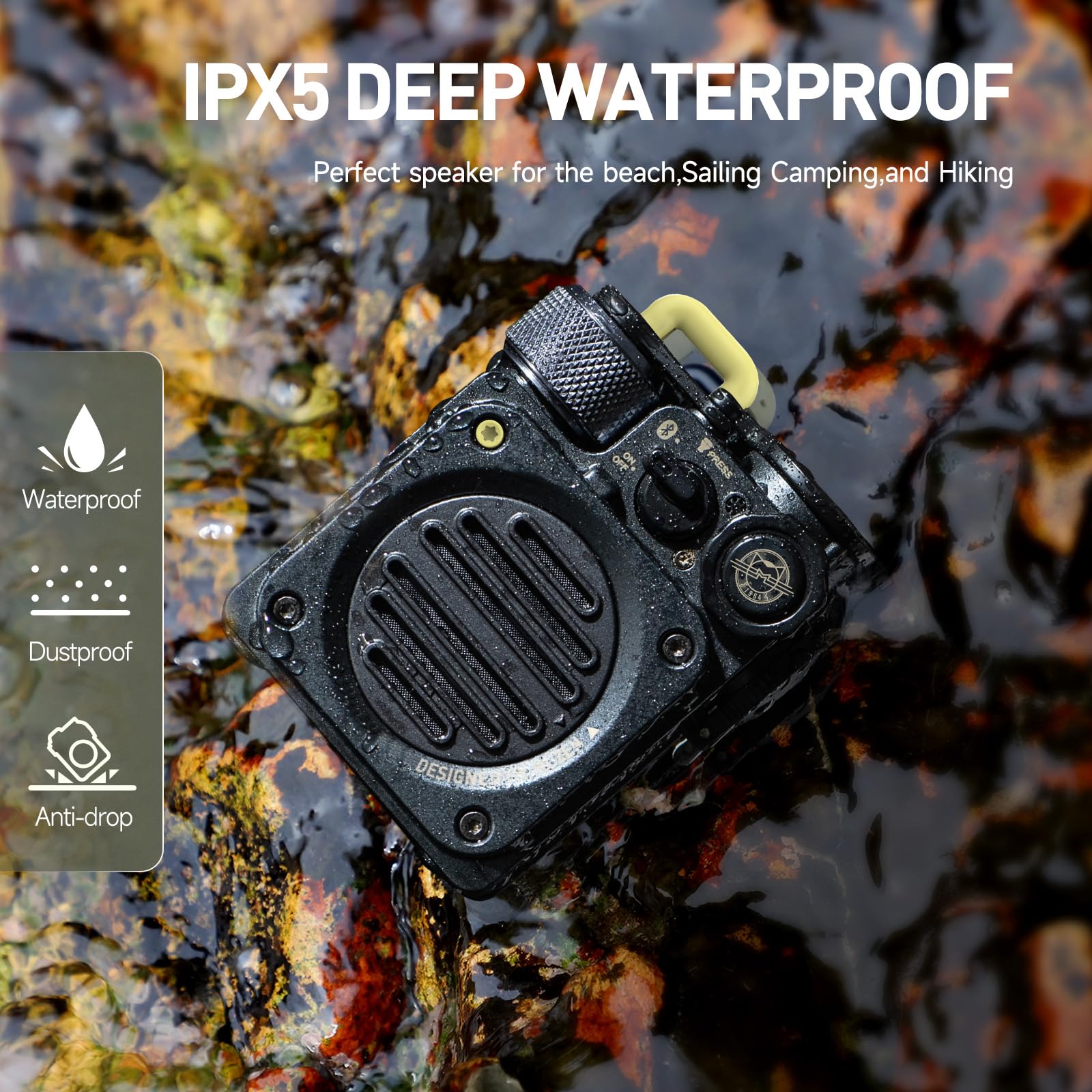 Muzen Wild Mini Portable Bluetooth Speaker - IPX5 Waterproof, Rugged Metal Design with Flashlight, Crystal Clear Stereo Sound for Outdoor Adventures, Camping, Hiking & Travel | Perfect for Beach, Backpacking & Pool Parties