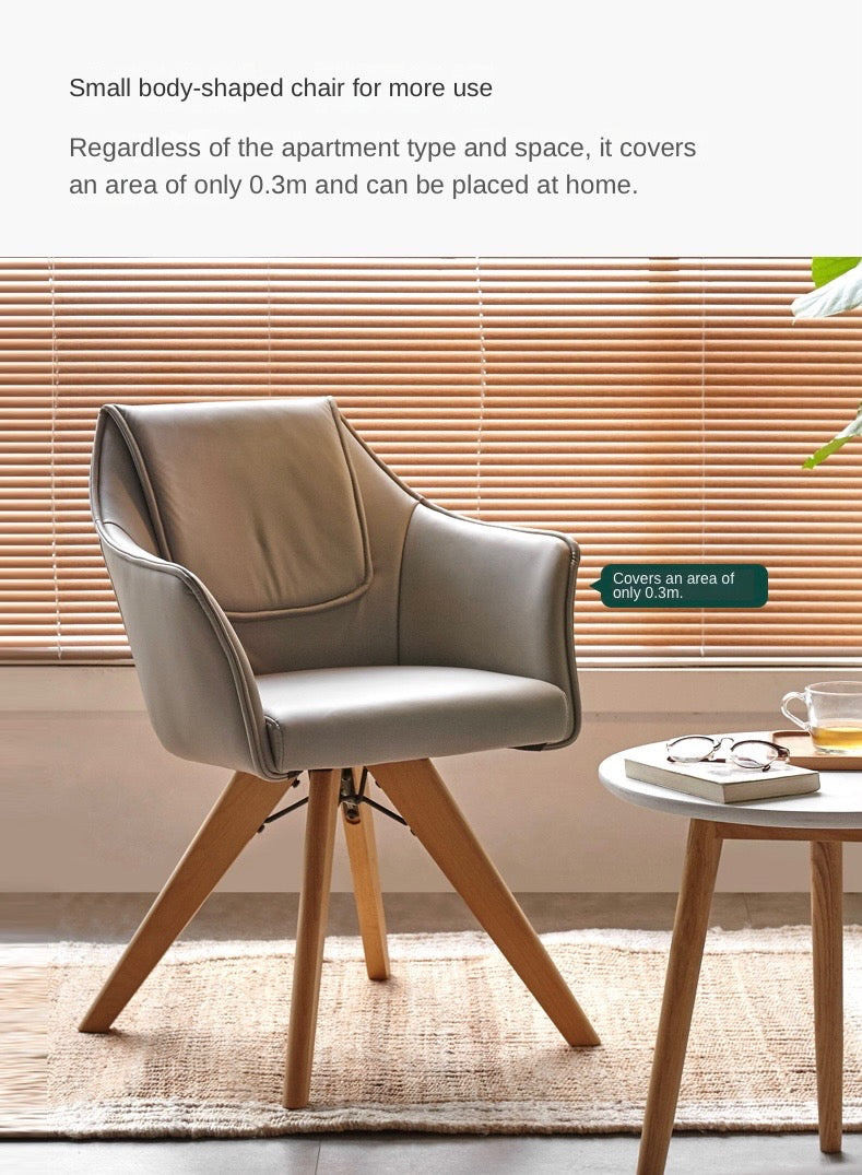 Premium Beech Solid Wood Swivel Soft Skin Armchair - Modern Ergonomic Office Chair for Home & Workspace - Perfect for Reading, Working, and Relaxing