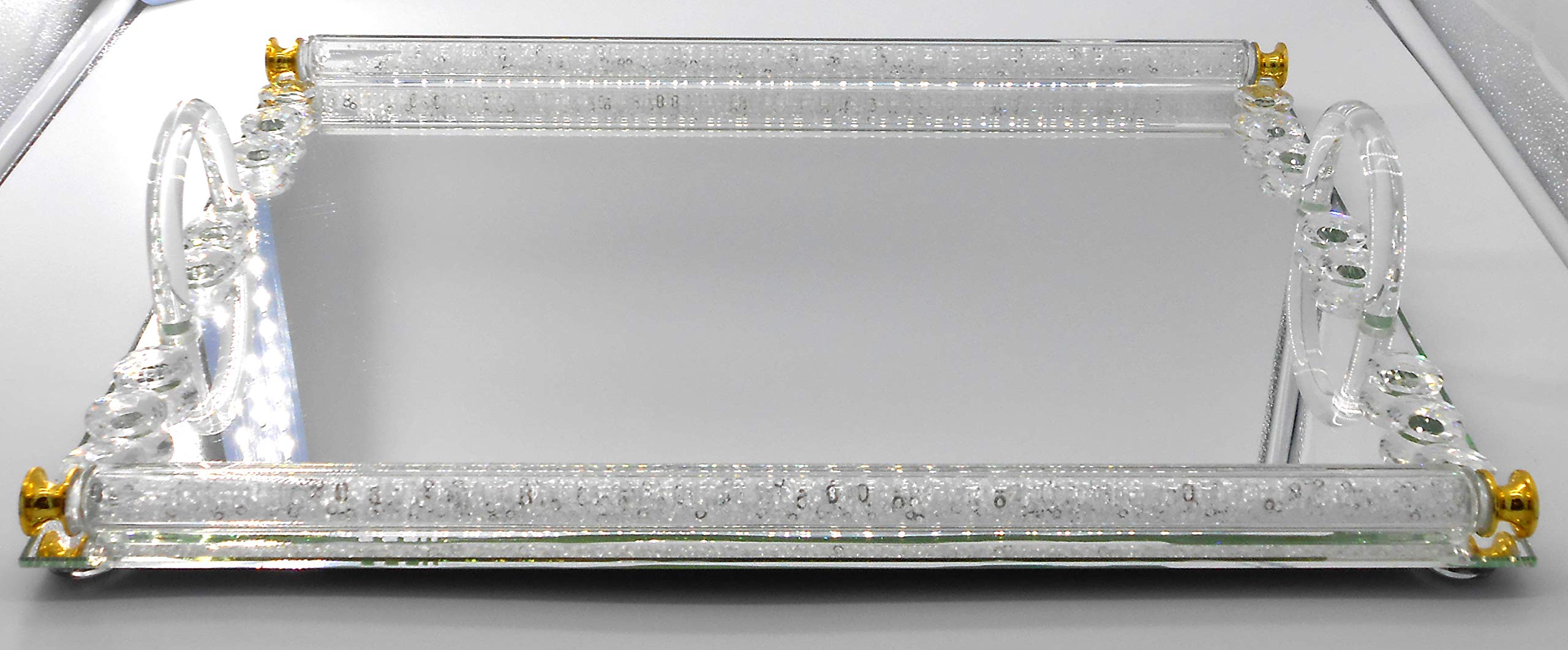 Elegant Rectangle Mirrored Crystal Tray - 15” x 10” x 3” Vanity Organizer for Makeup, Jewelry & Perfume | Decorative Dresser Tray for Cosmetics, Skincare & Cookies | Luxury Home Decor & Gift Idea