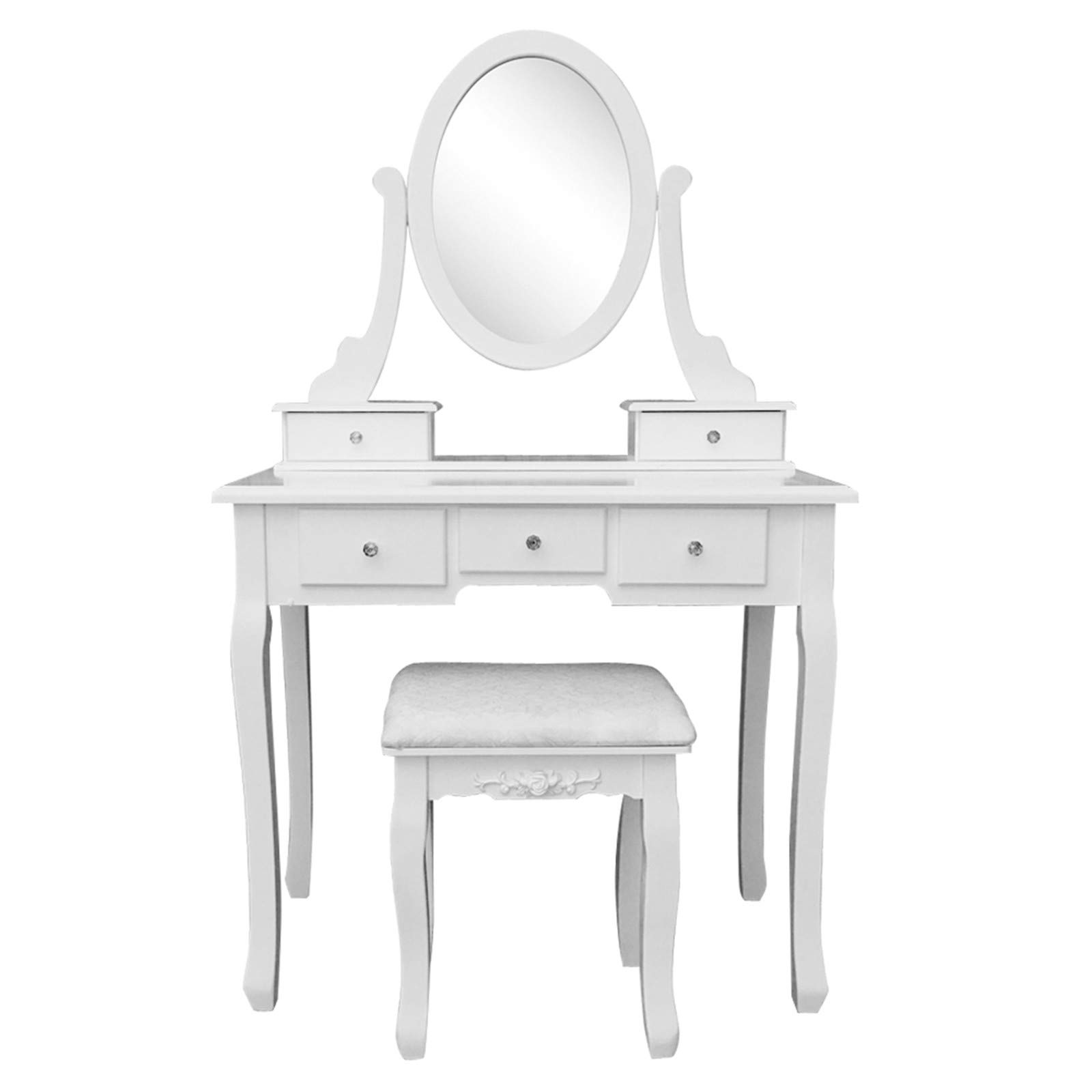 360° Rotating Vanity Mirror with 5 Drawers - Adjustable Dressing Table Makeup Desk for Bedroom, Bathroom & Salon - White Vanity Set for Women & Girls