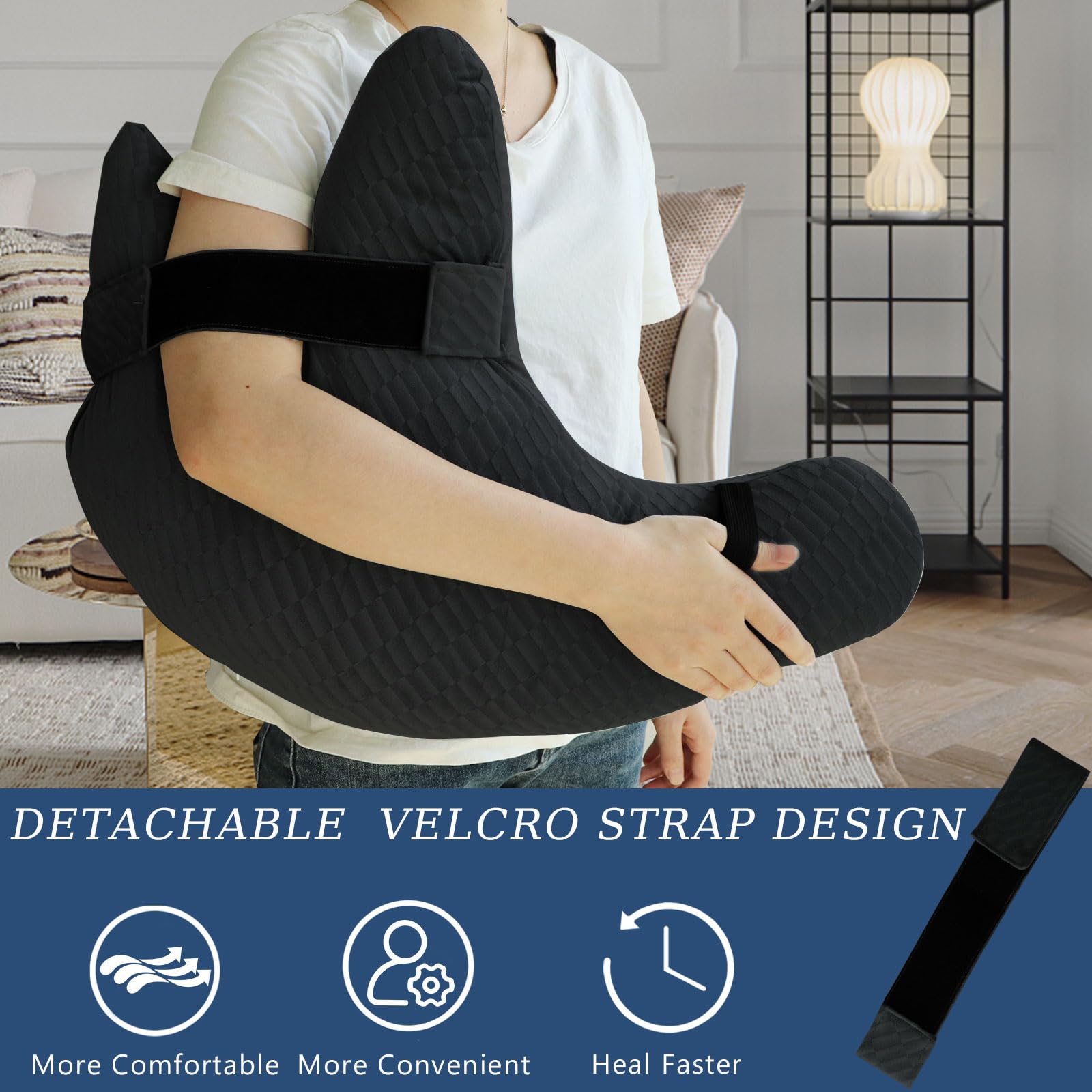 Orthopedic Shoulder Surgery Pillow for Pain Relief - Post-Surgery Recovery & Rotator Cuff Support - Comfortable Arm Pillow for Adults & Side Sleepers with Neck Support (Black with Adjustable Strap) - Perfect for Post-Op Recovery, Sleeping Comfort & Shoulder Injury Rehabilitation