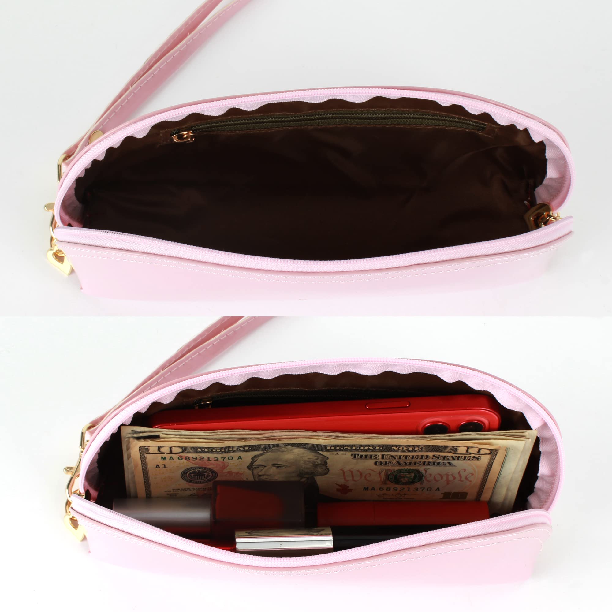 ZLMBAGUS Fashion Cosmetic Bag - Patent Leather Makeup Pouch with Wristlet & Zipper - Travel Organizer for Makeup, Jewelry & Coins (Pink) - Perfect for Travel, Gym & Daily Essentials Storage