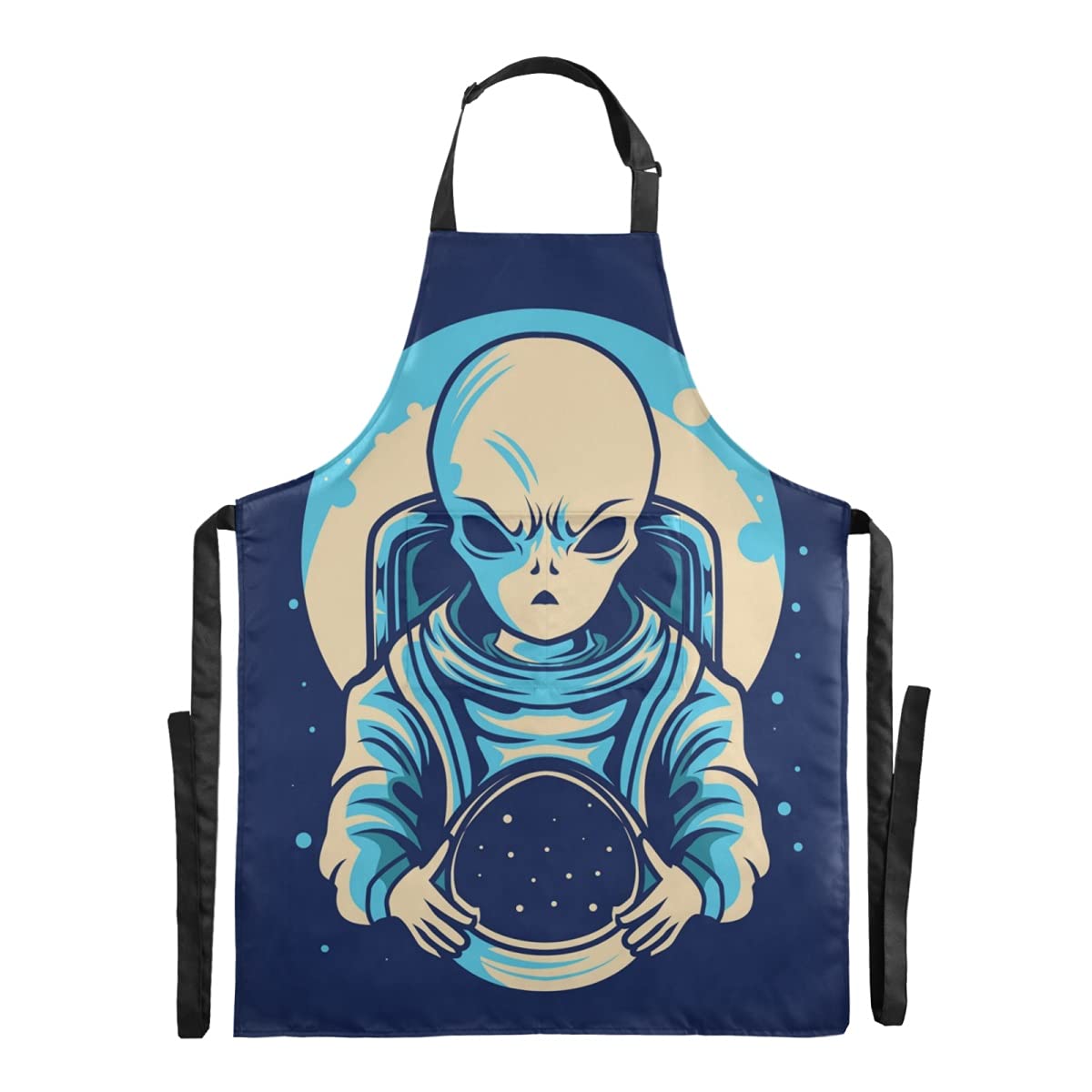 Alien Hold Astronaut Helmet Bib Apron - Waterproof Adjustable Adult Apron with Large Pocket for Kitchen, Restaurant, Salon & Cafe - Perfect for Cooking, Serving & Creative Work