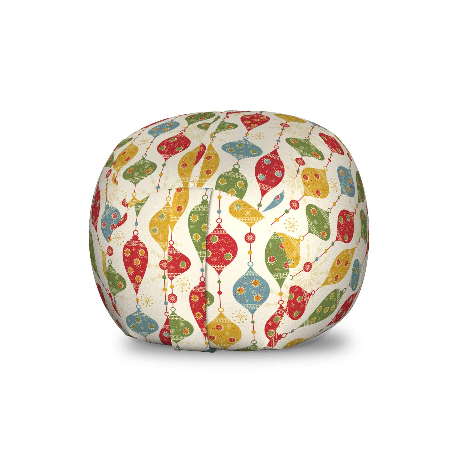 Ambesonne Christmas Toy Storage Bag Chair - Abstract Snowflake Design with Multicolor Hanging Balls - Washable Stuffed Animal Organizer for Kids Room, Holiday Decor & Seasonal Storage (Small Size)