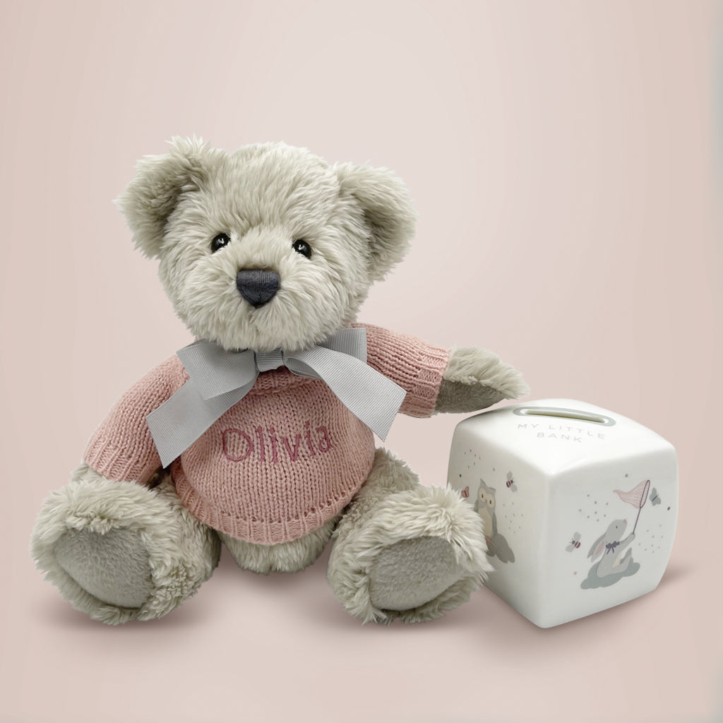 Personalized Pink Berkeley Bear & Little Love Money Box - Unique Gift for Kids, Baby Shower, Birthday, Valentine's Day - Perfect for Saving Coins & Special Occasions