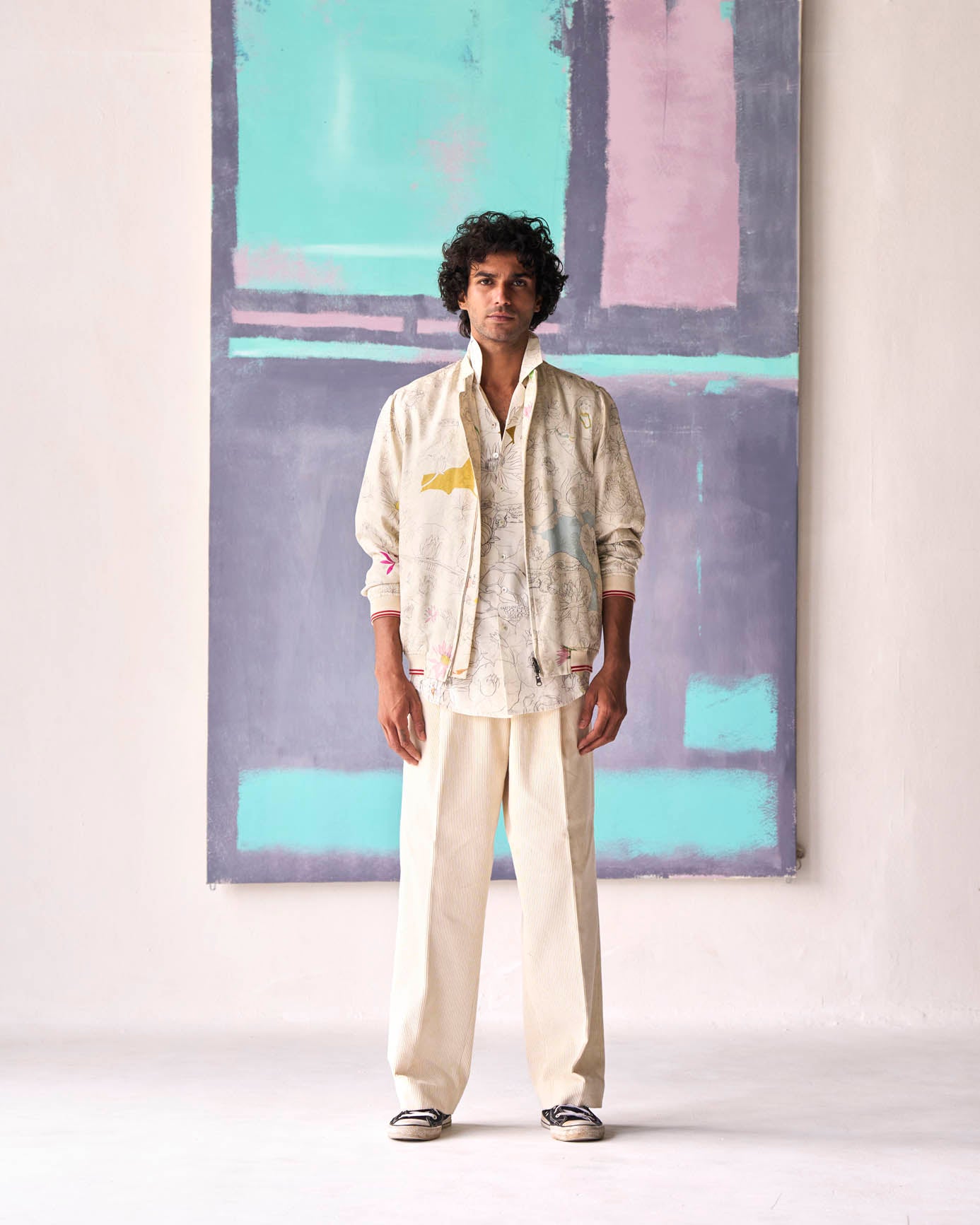 Janbaaz Men's Silk Bomber Jacket - White Damask Design for Casual & Formal Wear | Lightweight & Stylish Outerwear for Everyday Fashion