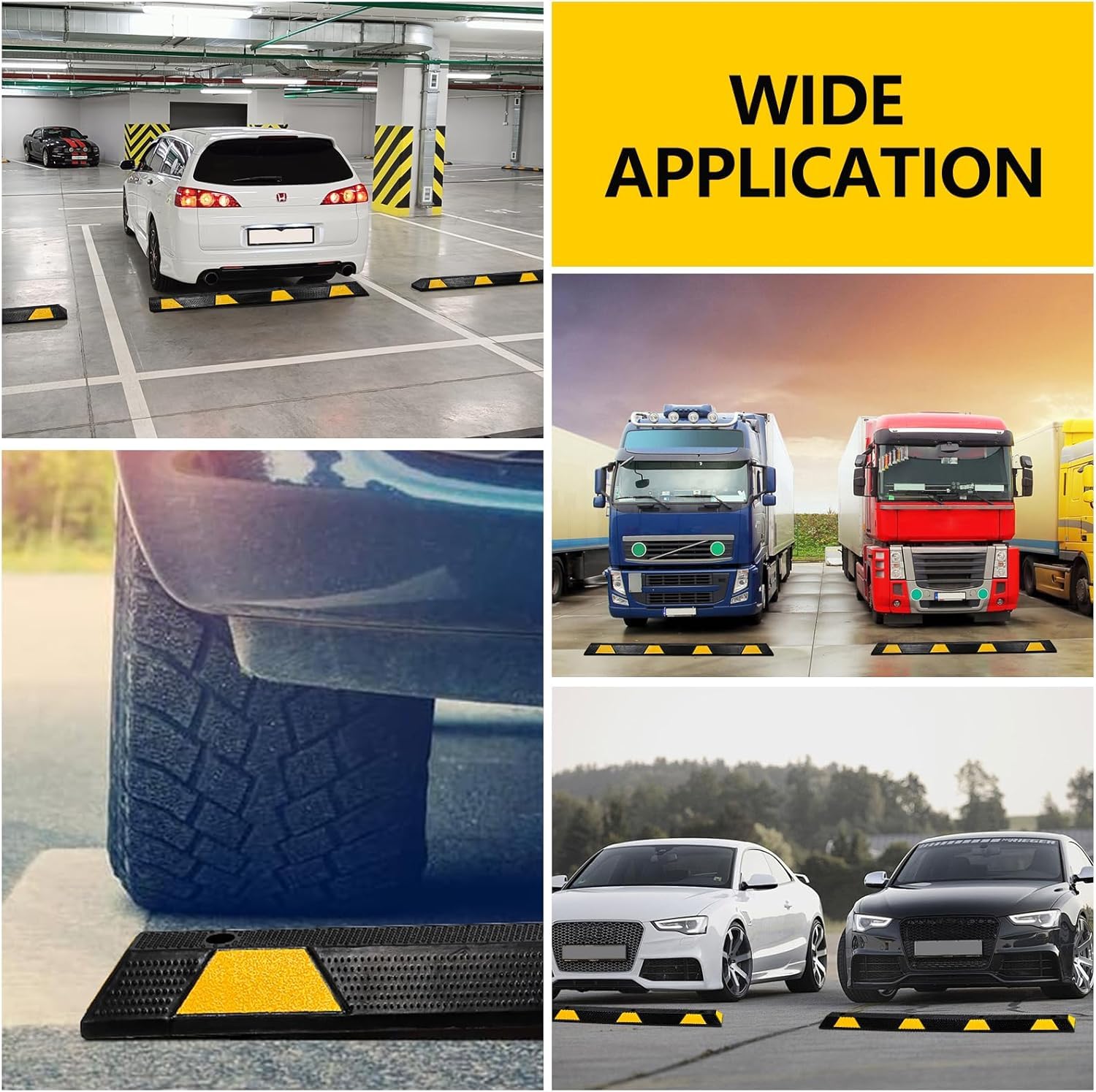 GARVEE 2 Pack Heavy Duty Rubber Parking Curb - 72 Inch Garage Floor Stopper with Reflective Yellow Stripes for Vehicles, Trucks & Driveways - Perfect for Parking Lots, Warehouses & Commercial Properties