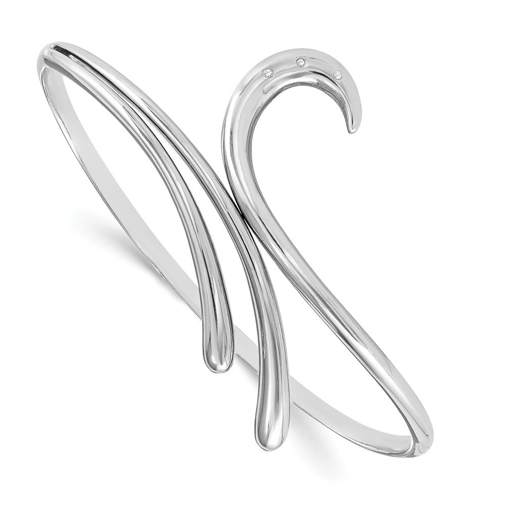 925 Sterling Silver Diamond Swirl Bangle Cuff Bracelet - 0.02ct Genuine Diamond, 7