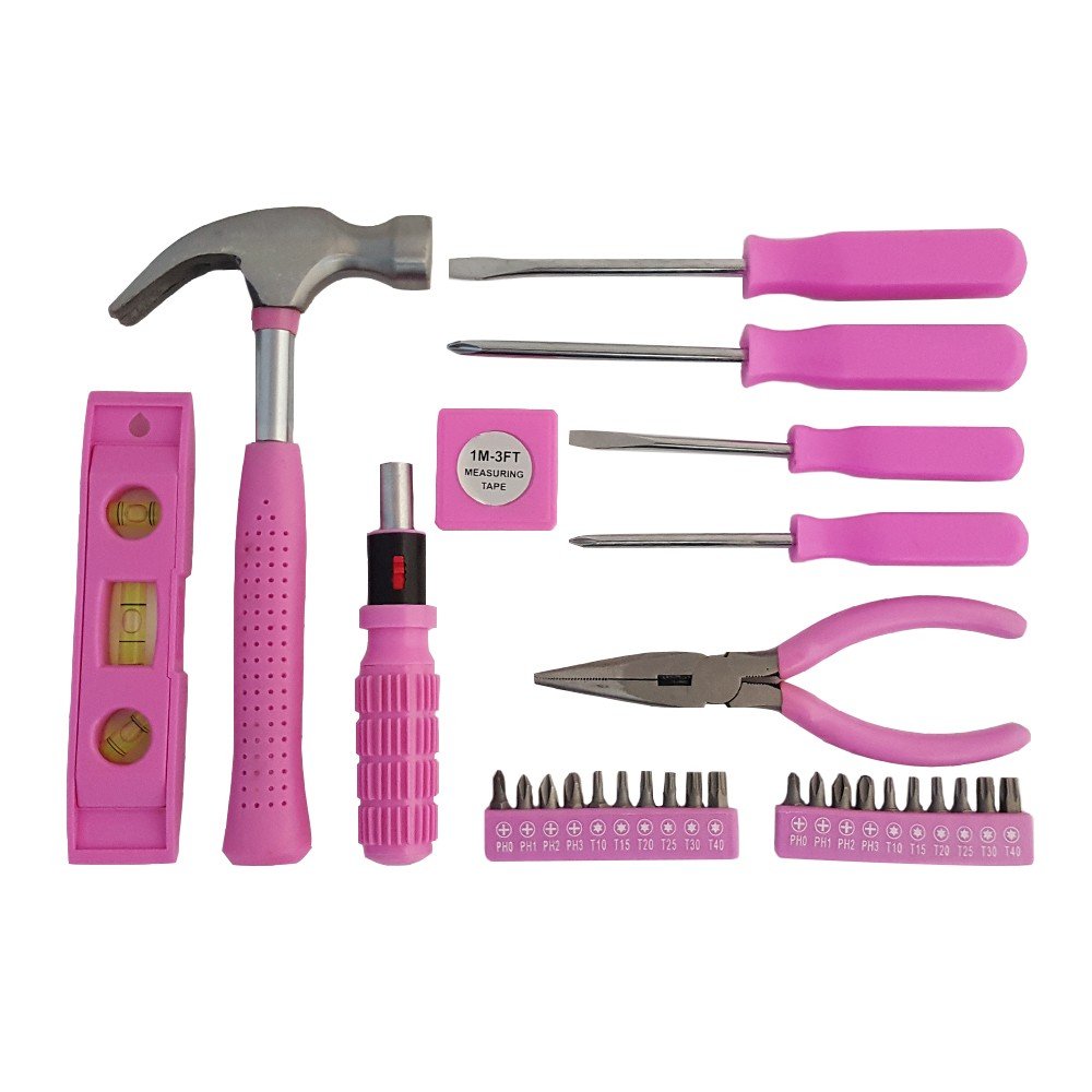 Premium 30-Piece Pink Carbon Steel Tool Set for Women - Heavy Duty & Portable with Carrying Case - Perfect for DIY, Home Repairs, and Professional Use