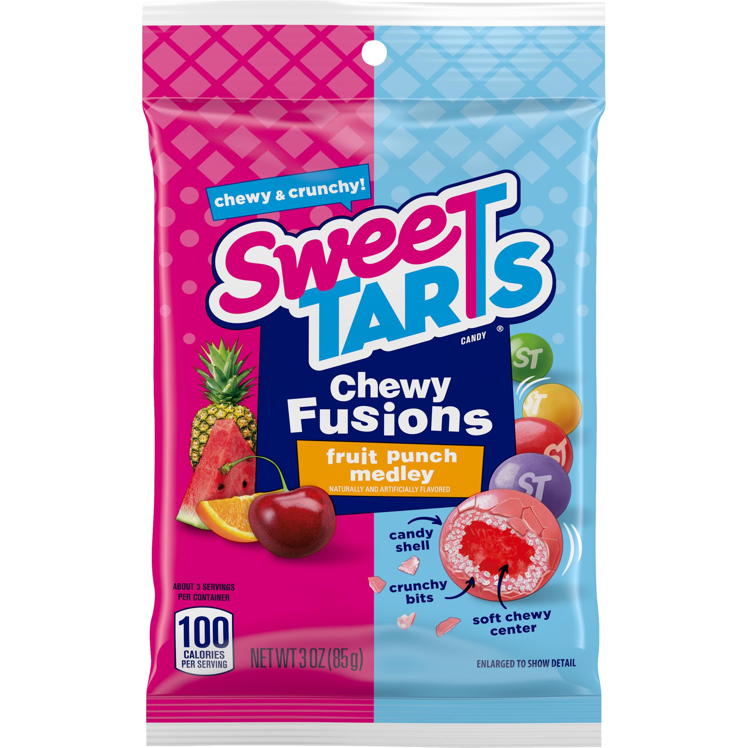 SweeTARTS Chewy Fusions Candy - Fruit Punch Medley Flavor | Sweet & Tart Chewy Candy | 3oz Pack | Perfect for Halloween, Parties & Office Snacks