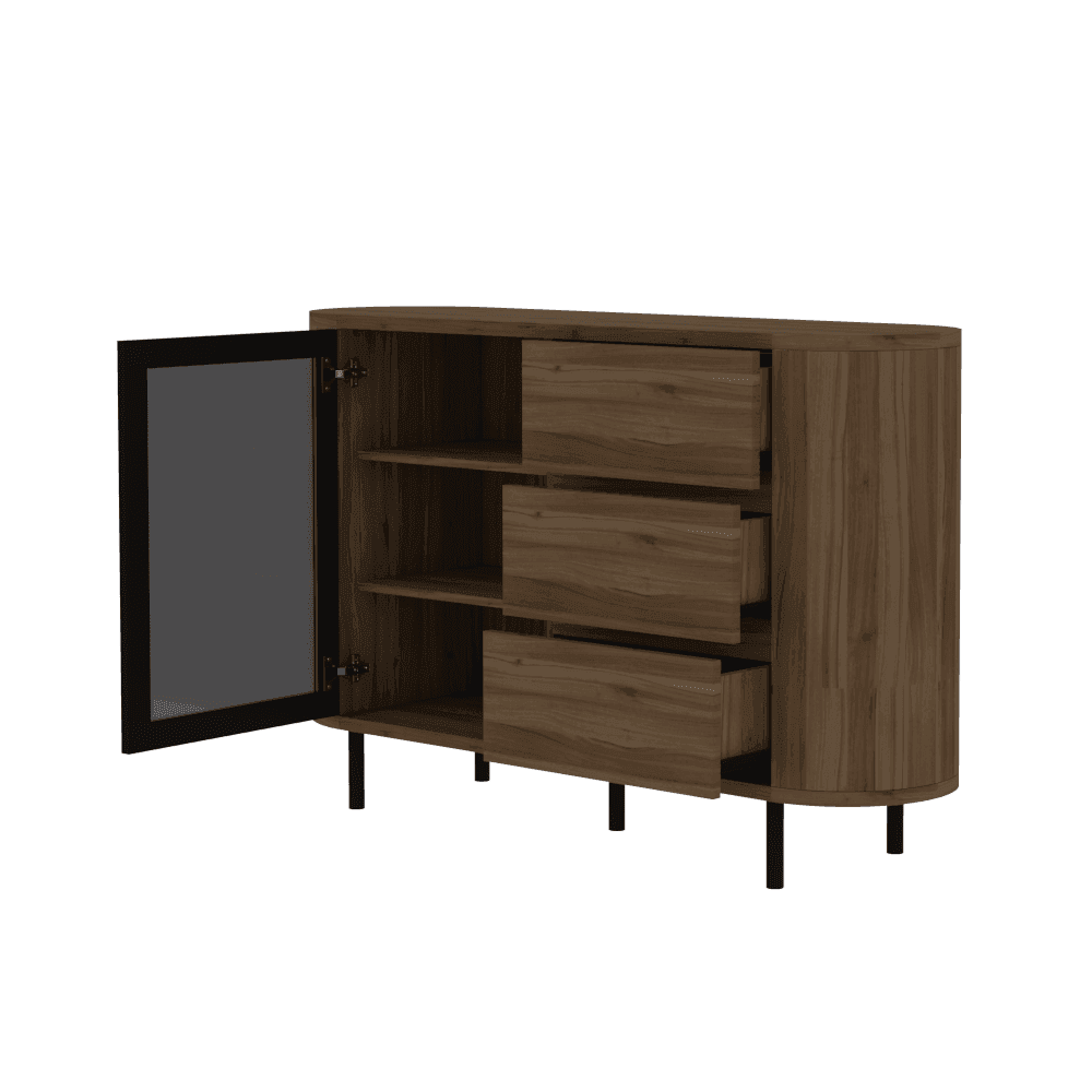 Montel Buffet Hutch - Elegant Sideboard with Glass Doors & Storage Shelves for Dining Room, Kitchen, or Living Room Decor