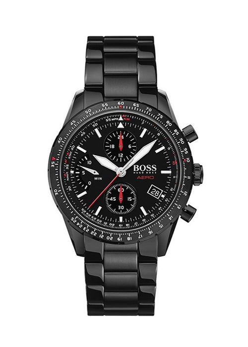 HUGO BOSS Men's Aero Chronograph Watch 1513771 - Black Stainless Steel Analog Quartz Wristwatch for Business, Casual & Formal Occasions