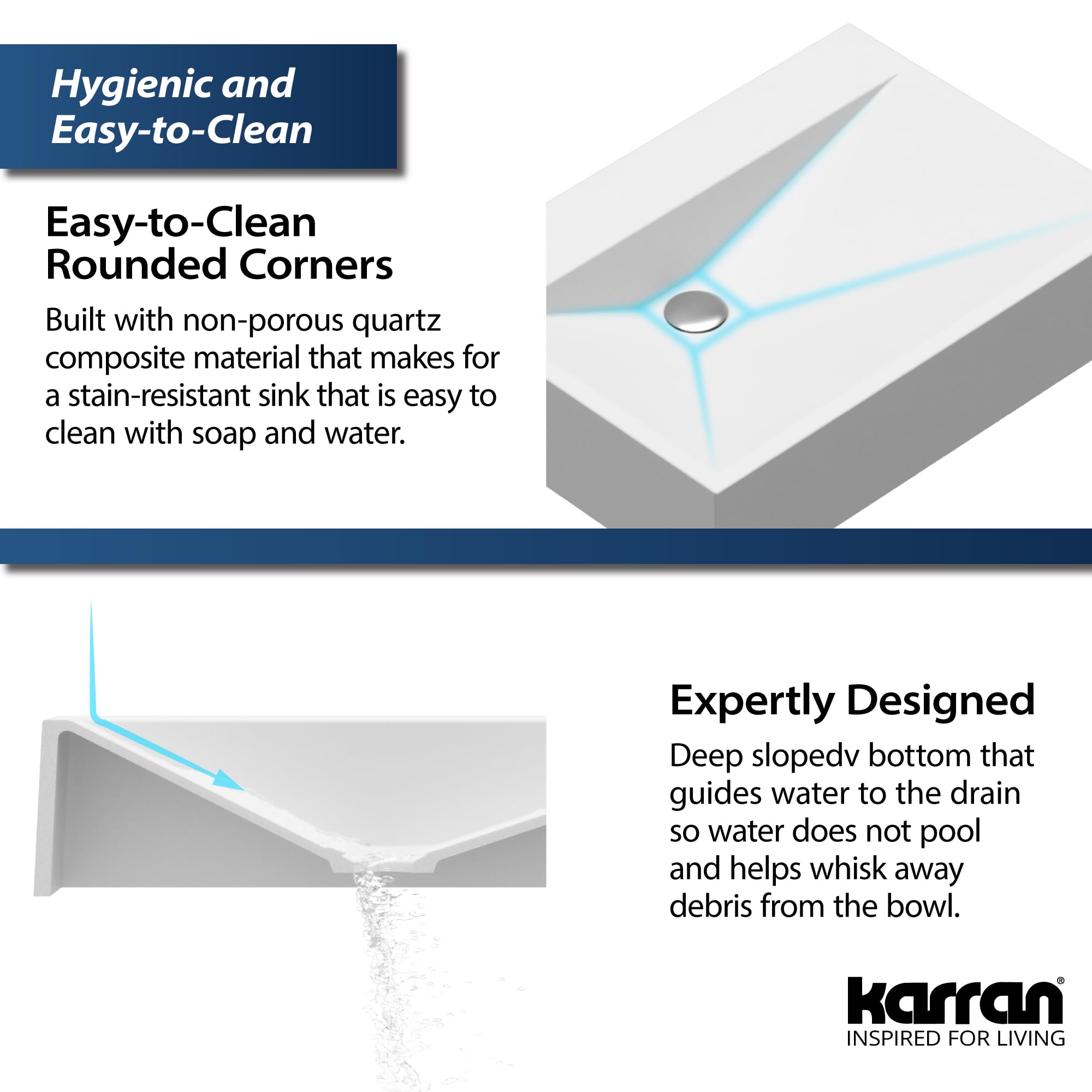 Karran Envy SQS100 24.5 Inch Black Quartz Bathroom Vessel Sink - Modern Countertop Basin for Vanity, Powder Room & Luxury Bathroom Decor