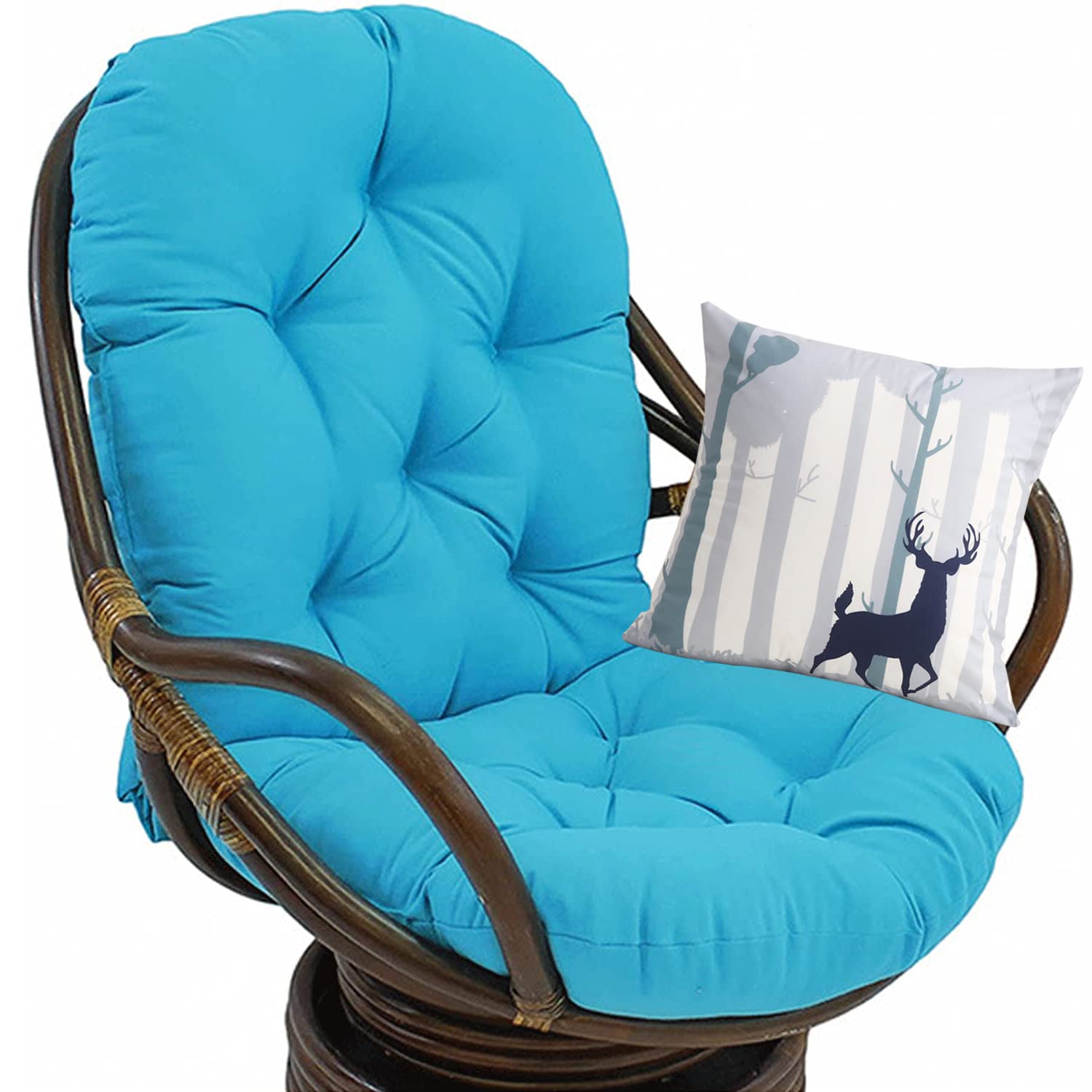 QF-wofo Rocker Cushions Replacement - Soft Indoor/Outdoor Swivel Rocker Chair Seat Cushion with Pillow - Washable Pads for Patio, Garden, Recliner, Rattan & Folding Chairs (Blue, 47.2x23.6 in) - Perfect for Relaxing in Your Backyard, Sunroom or Living Room
