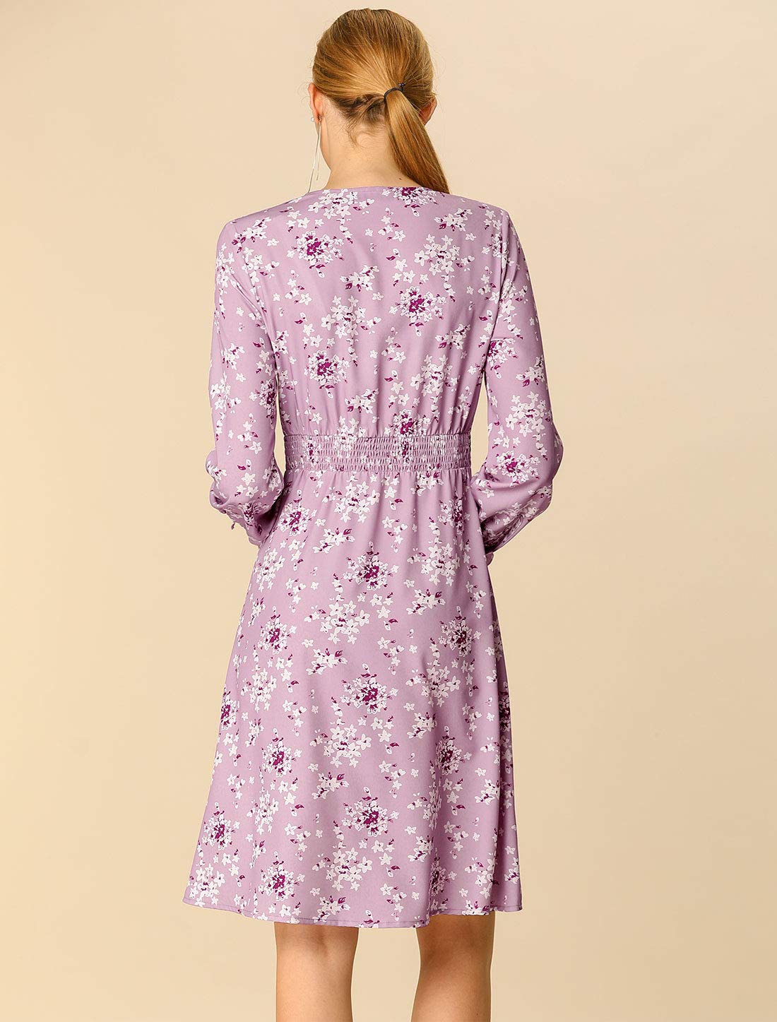 Allegra K Women's Floral Smocked Waist Shirt Dress with Notch Lapel Long Sleeve for Fall | Elegant Office Wear & Casual Outings