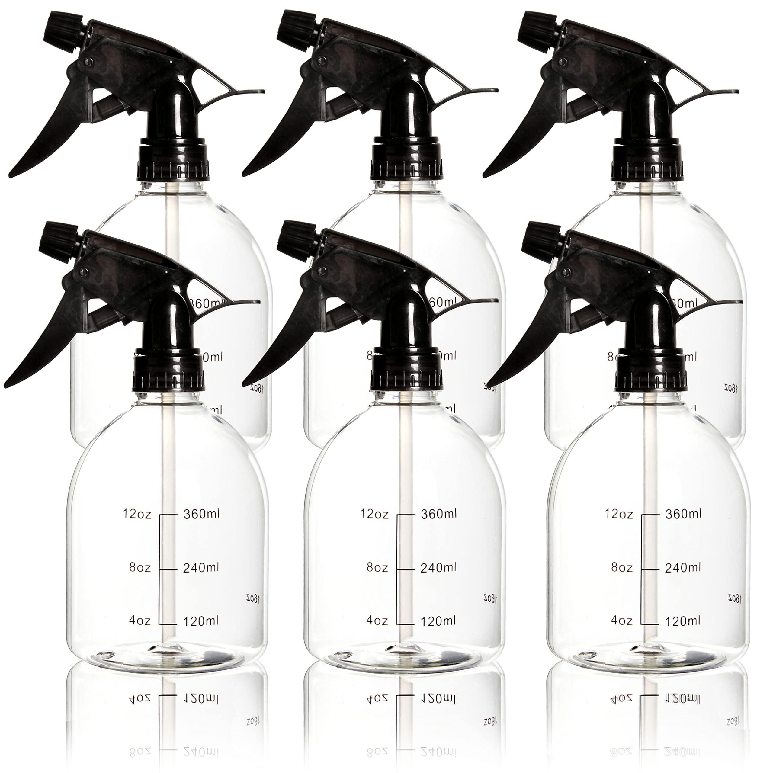 Youngever 6 Pack 16oz Empty Plastic Spray Bottles with Black Sprayer - Refillable Bottles for Hair Care, Cleaning Solutions, Gardening & DIY Projects - Perfect for Salon, Home & Office Use