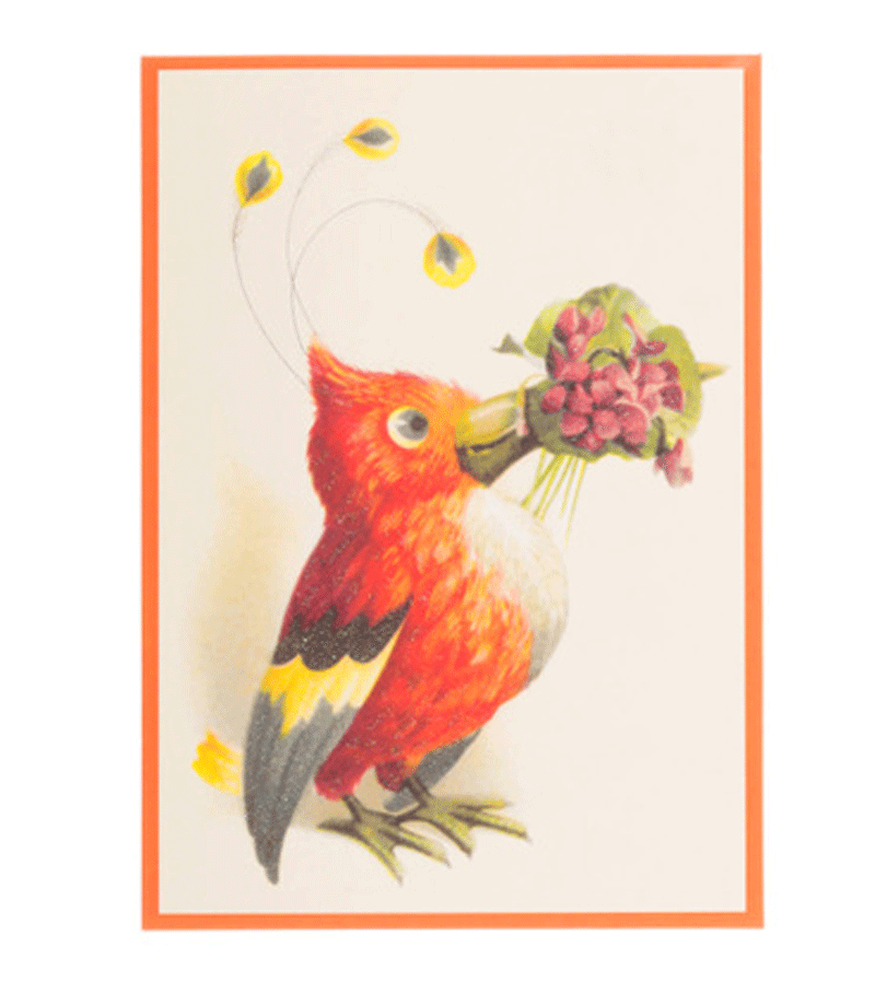 Vintage Glitter Postcard - Funny Bird with Flowers Design - Perfect for Scrapbooking, Greeting Cards, and Wall Decor