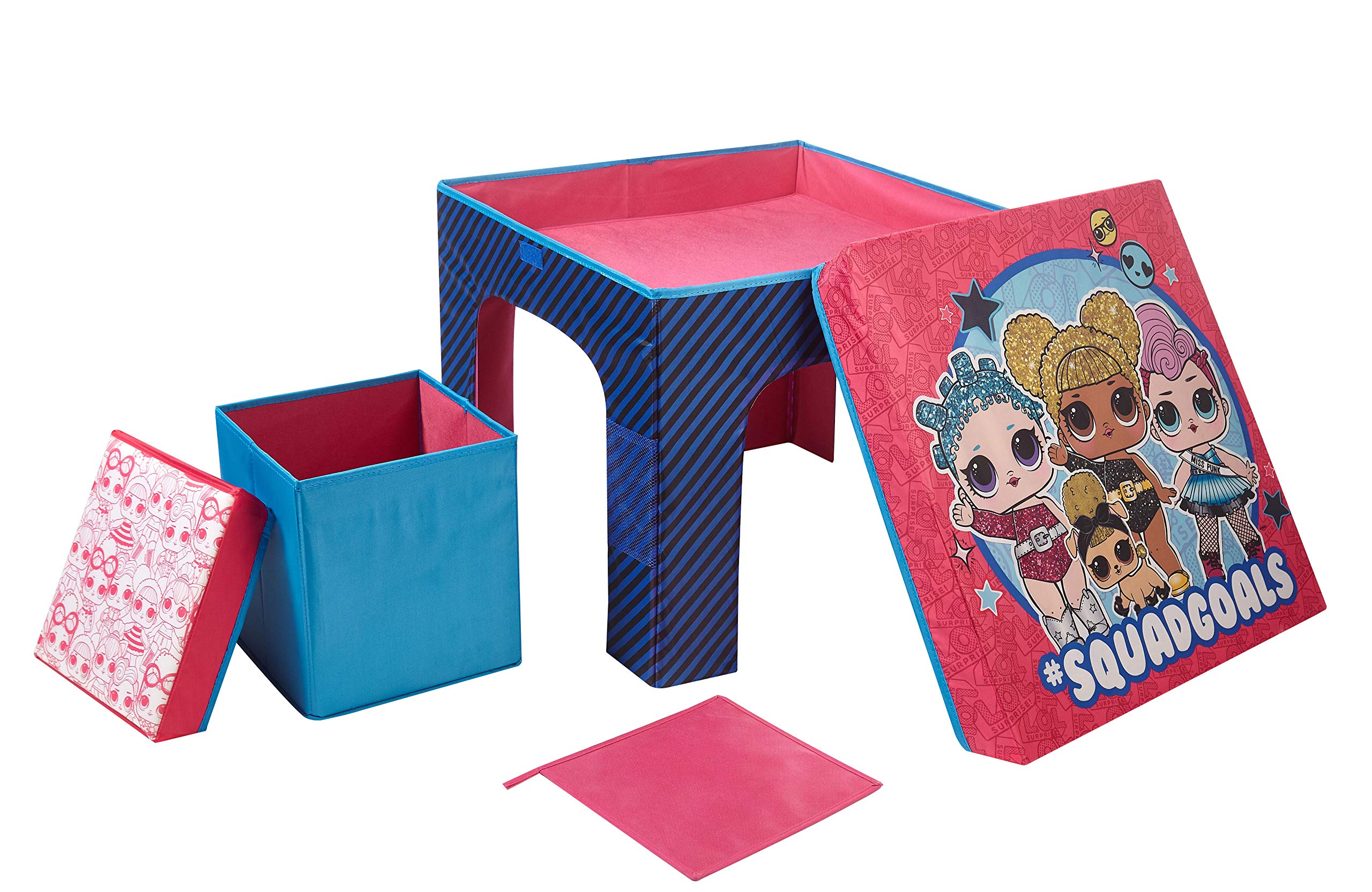LOL Surprise 3-Piece Kids Furniture Set - Foldable Table with Storage & 2 Chairs, Collapsible Ottoman Seating for Playroom, Bedroom & Birthday Parties