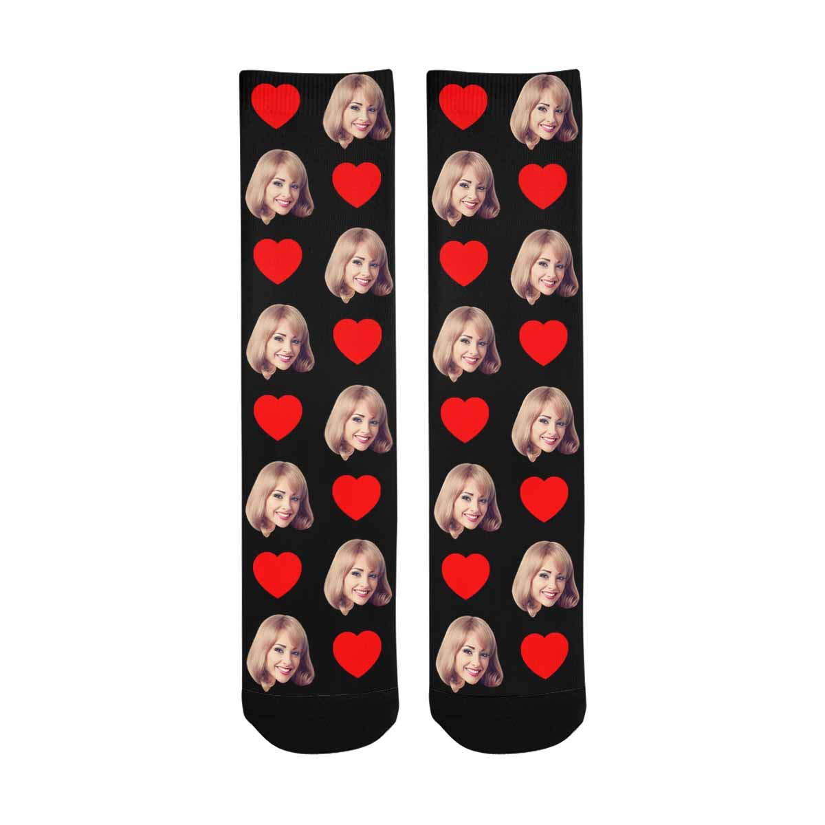 MyPupSocks Custom Photo Socks - Personalized Red Heart Crew Socks for Men & Women - 17 Color Options - Perfect for Couples Gifts, Valentine's Day & Anniversary Presents