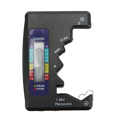 Digital Battery Tester - Universal Battery Capacity Checker for AA AAA C D N 9V 1.5V Button Cell Batteries (Black) | Perfect for Home, Office & Emergency Kits