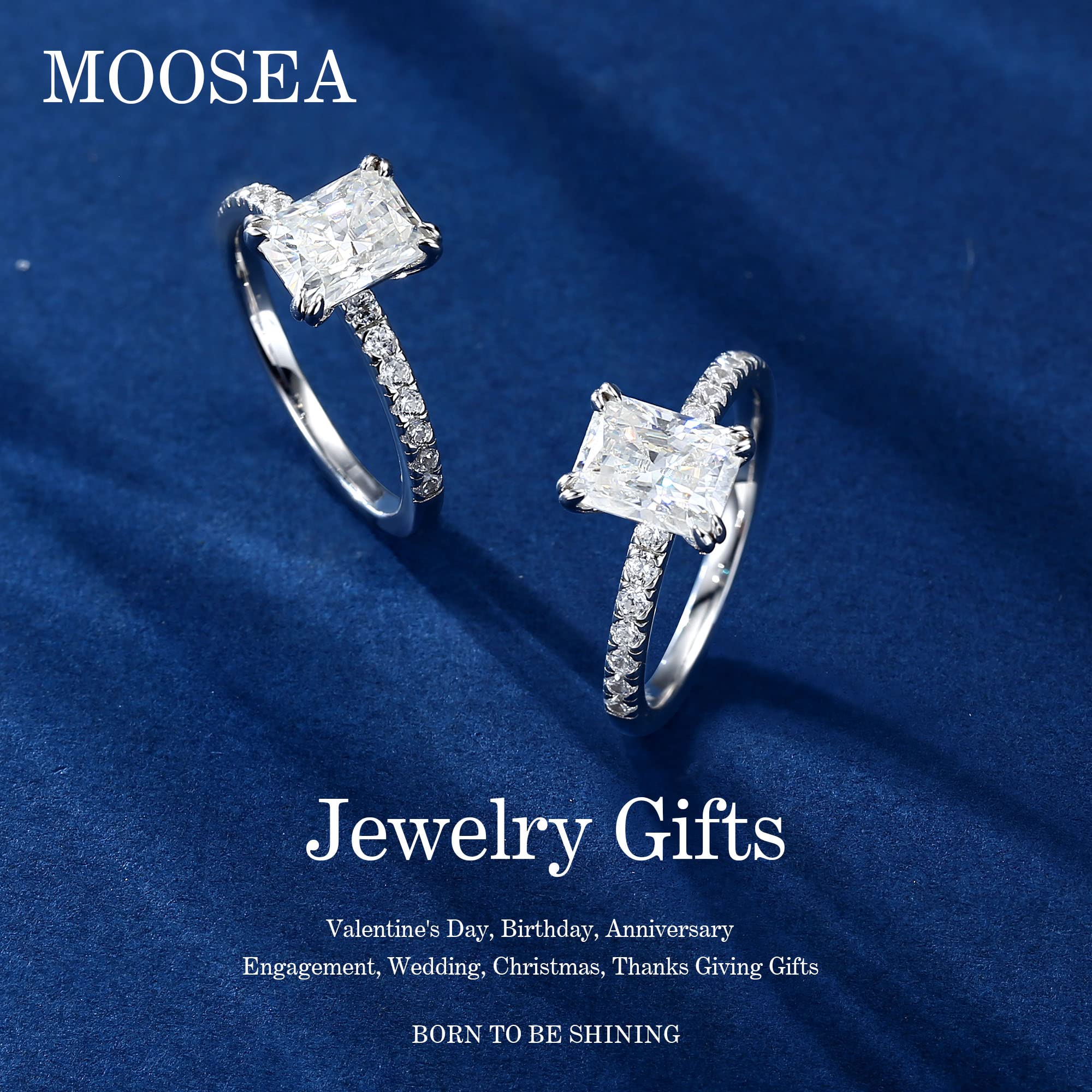 2ct Radiant Cut Moissanite Engagement Ring for Women - D Color VVS1 Clarity Lab Created Moissanite Wedding Ring in 14K White Gold, Anniversary Gift, Valentine's Day Present for Her, Perfect for Proposals, Bridal Jewelry & Special Occasions