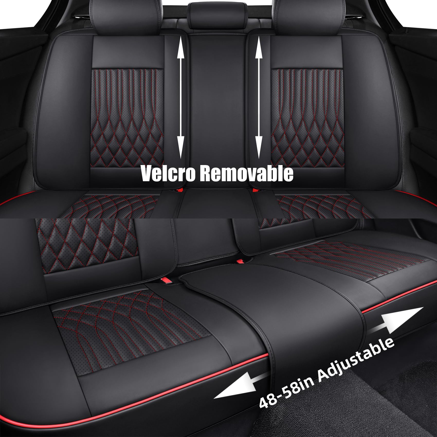 Premium Faux Leather Car Seat Covers Full Set - Universal Fit for Most Sedans & SUVs | Super Breathable, Full Wrapping Edge with Storage Bags | Red & Black | Perfect for Daily Commute, Road Trips & Family Travel