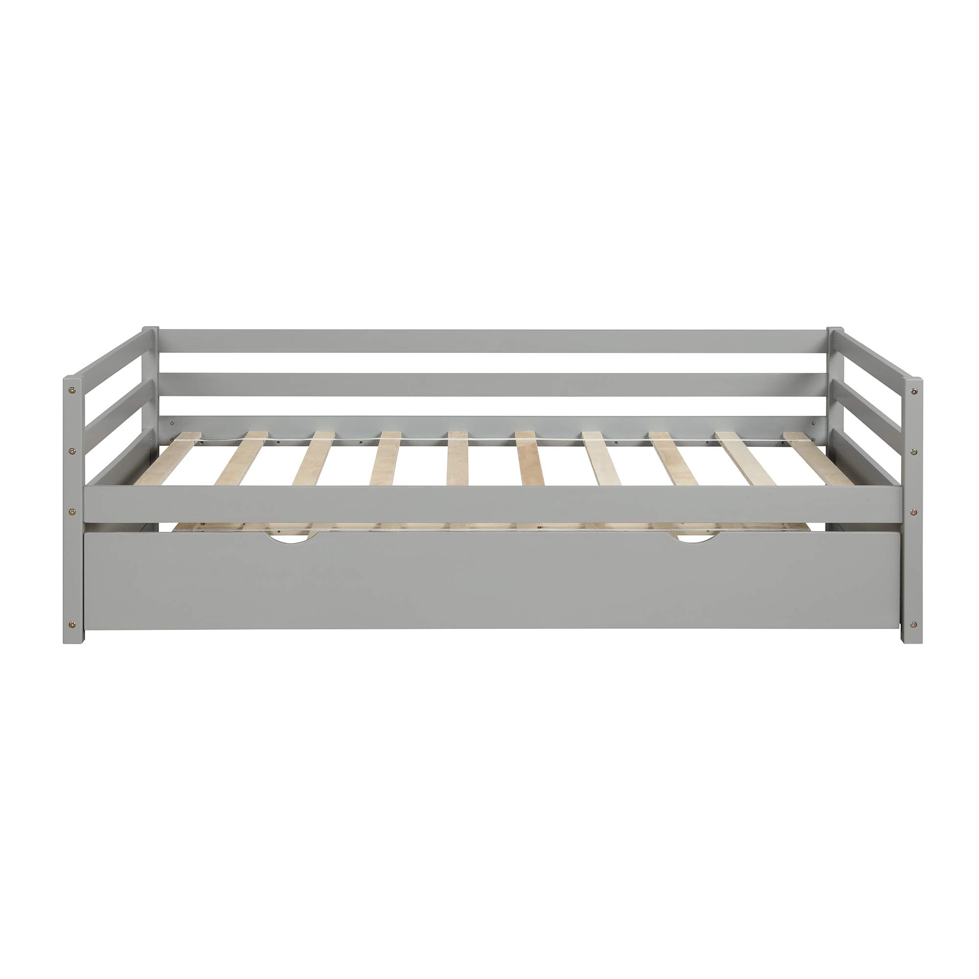 Merax Solid Wood Daybed with Trundle - Twin Size Bed Frame for Teens & Adults - Easy Assembly, No Box Spring Needed - Gray - Perfect for Guest Rooms, Dormitories & Small Spaces