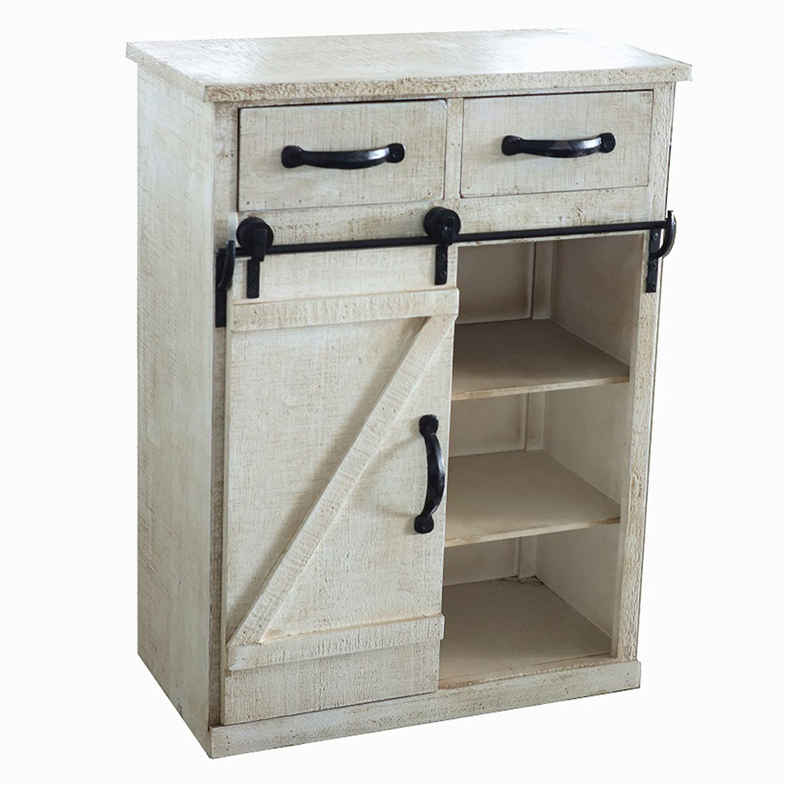 Vintage White Wooden Barn Door Cabinet with 2 Drawers - Classic Country Style Storage for Bedroom, Living Room & Farmhouse Decor