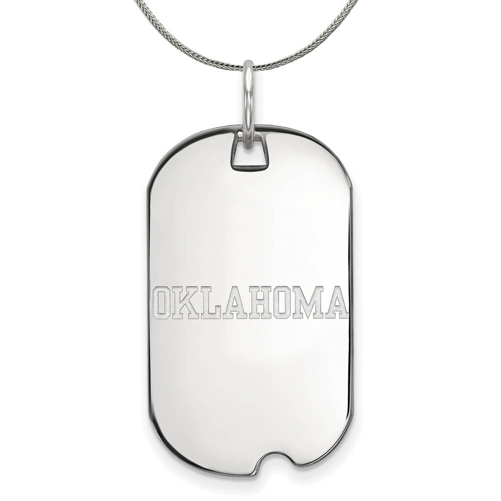 Oklahoma University Dog Tag Pendant Necklace - Sterling Silver Black Bow Charm for OU Alumni & Fans | Perfect for Game Day & School Spirit Gifts