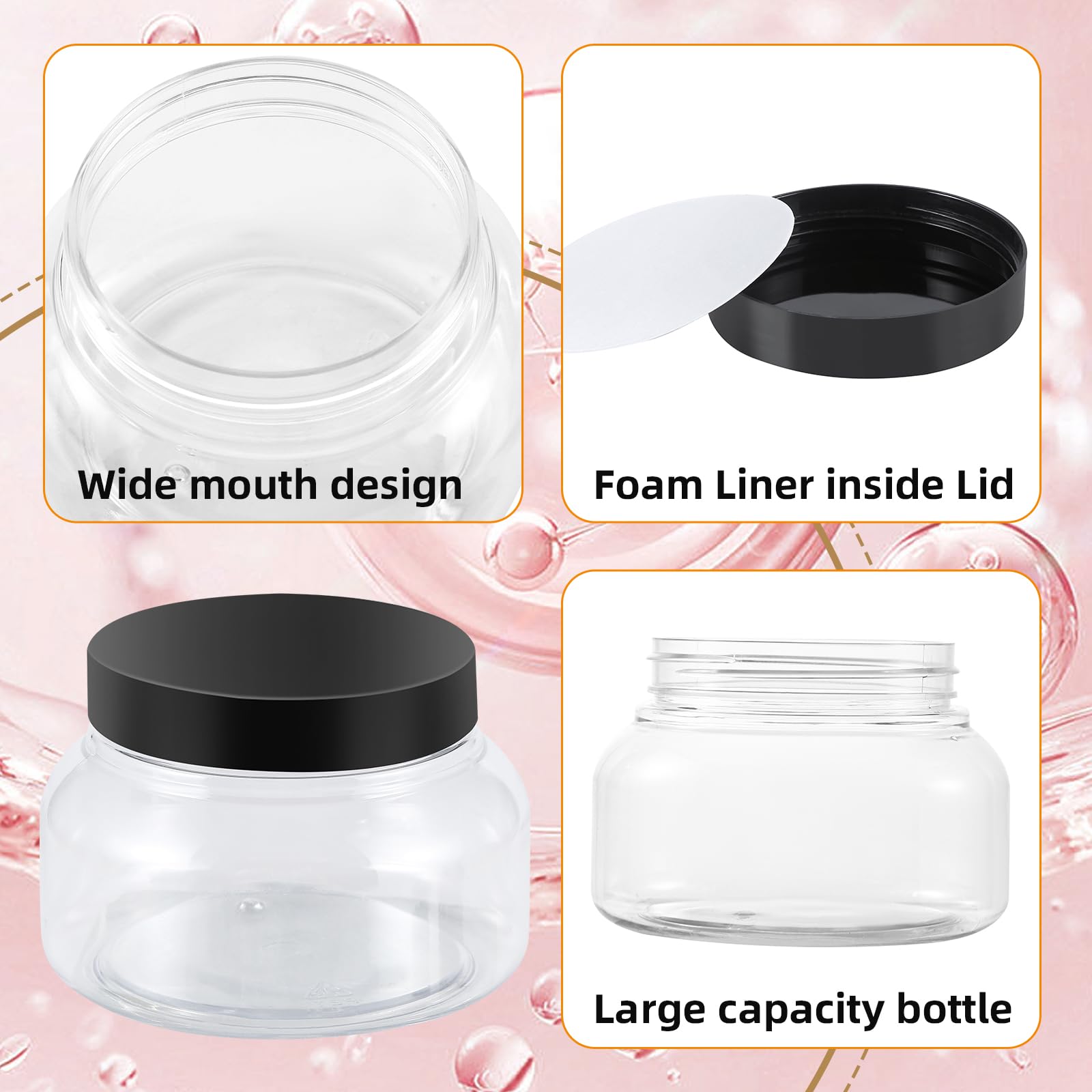 24 Pack 8 Oz BPA-Free Plastic Containers with Lids - Clear Refillable Cosmetic Jars for Body Butter, Sugar Scrubs, Creams & Lotions | Waterproof Labels | Perfect for DIY Beauty Products, Bath Salts & Candy Storage